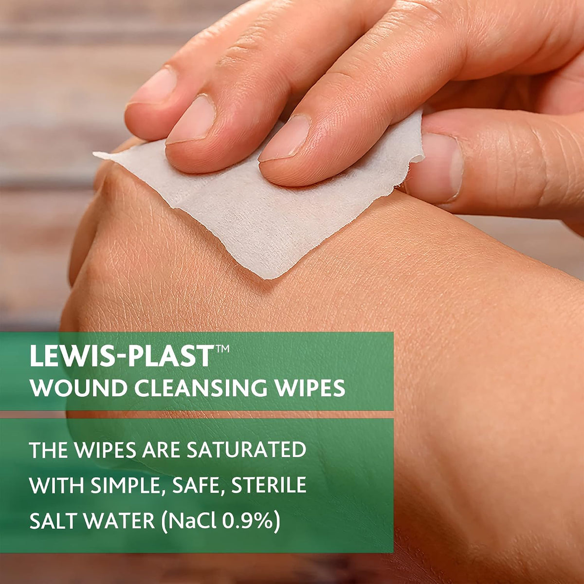 Lewis-Plast Alcohol-Free Sterile Saline Wipes, First Aid Wound Cleansing Wipes for Cuts, Grazes & Minor Injuries, Individually Wrapped, Box of 100