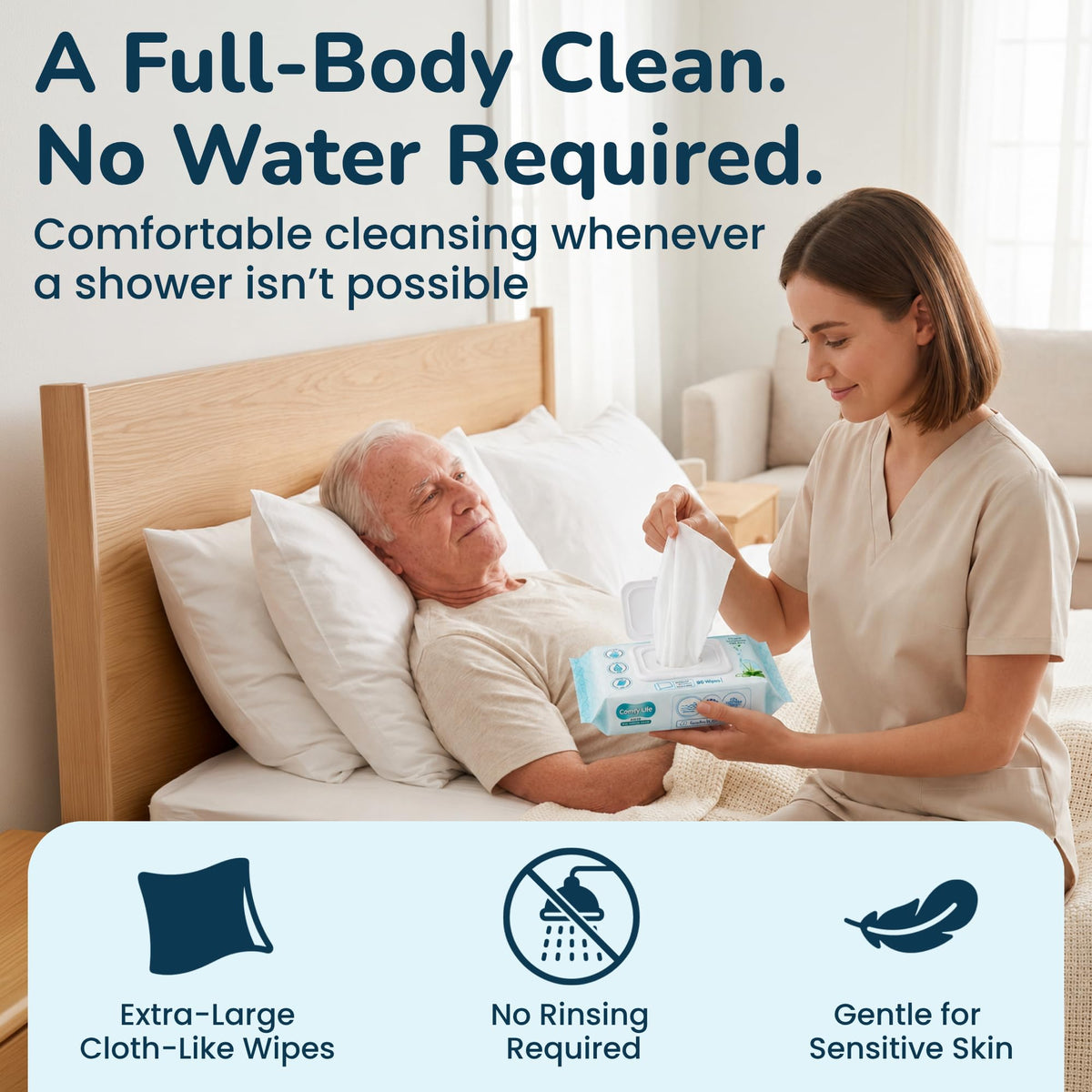 Comfy Life Premium Full Body Cleansing Wet Wipes For Adults - Large Luxury Fresh-feel Rinse-free Fragrance-free Bed Bath Incontinence Hygiene Intimate-care Soft Sheets (4 Pack (320 Wipes)