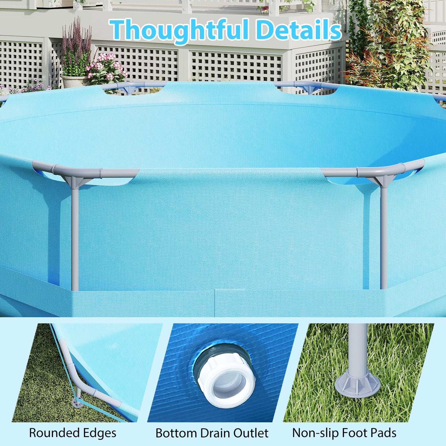 COSTWAY Above Ground Swimming Pool, Outdoor Round/Rectangular Large Framed Pool Set, Metal Frame Garden Family Pools for Kids and Adults (Gray, 300 x 207 x 66 cm, Rectangular)