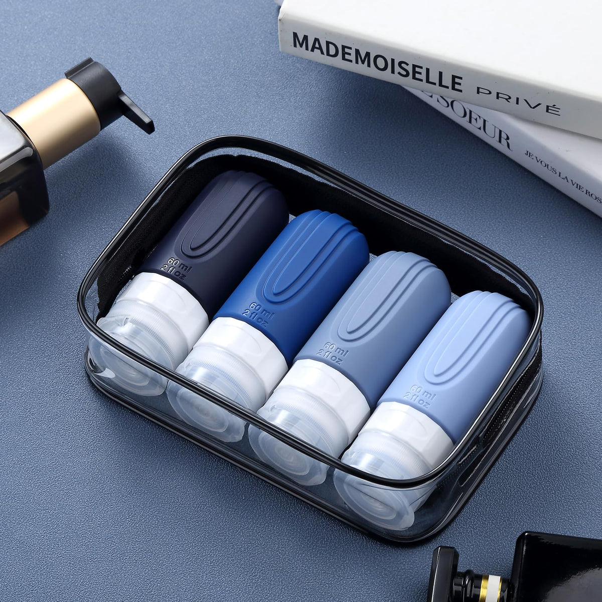 Mrsdry Travel Bottle for Toiletries, Leak Proof Silicone Travel Size 90ml Bottles Refillable Containers for Liquid Shampoo, BPA Free and TSA Approved Travel Accessories with Clear Bag (4 Pack)