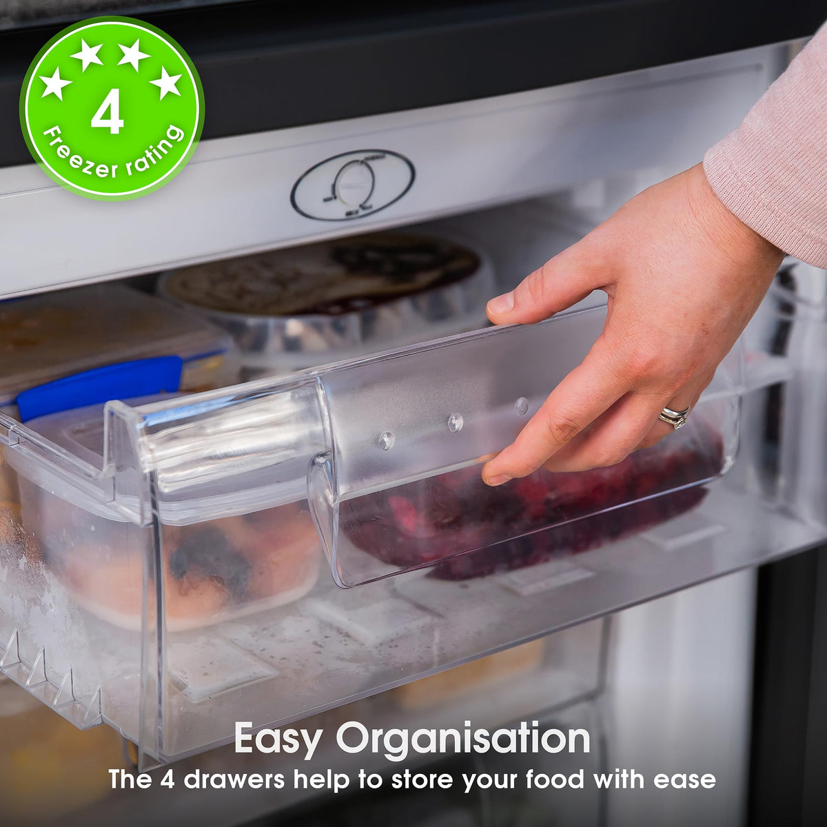 Abode Under Counter Freezer 55cm Wide Freestanding White 91 Litre with 4 Drawers, Adjustable Feet & Reversible Door, 4 Star Freezer, Suitable for Garages & Outbuildings A85UCFZ552E1W (White, 55 cm)