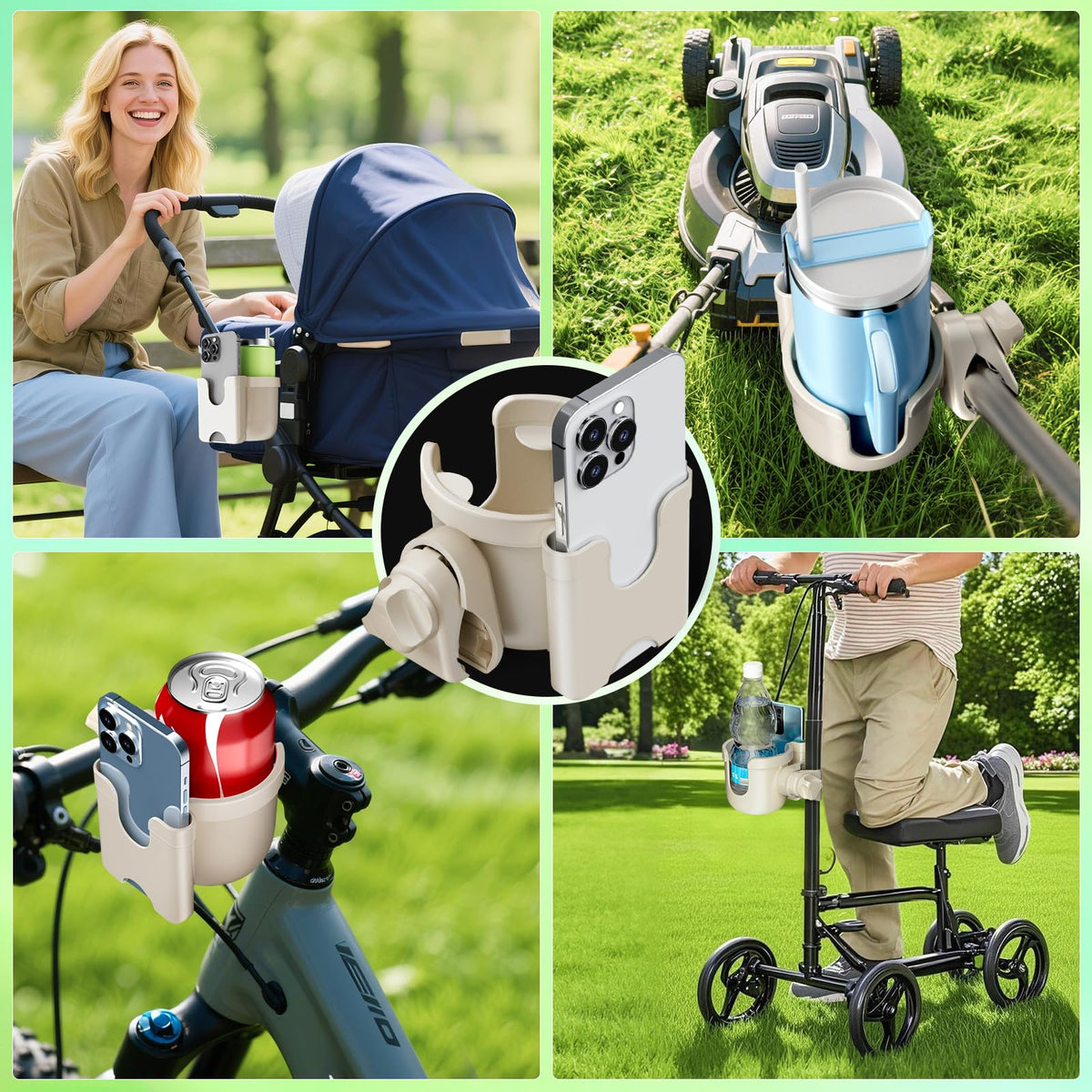 2-Pack Pram Cup Holder with Phone Holder, Universal Pram Buggy Accessories