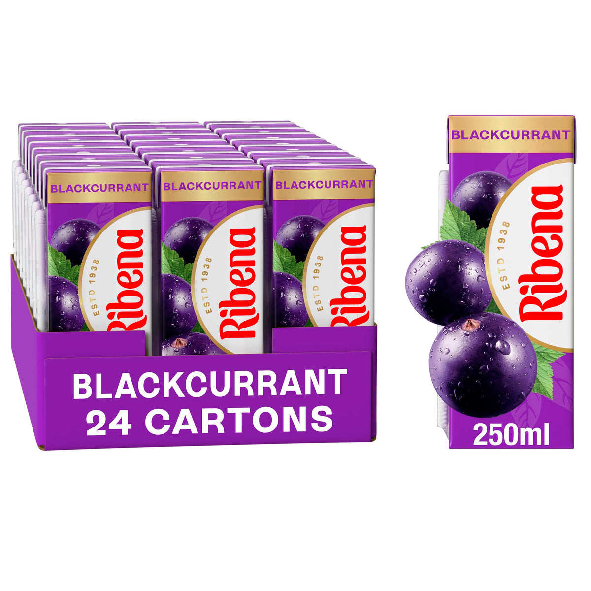 Ribena Blackcurrant Juice Drink Cartons - Multipack 6x250ml; Real Fruit; Rich In Vitamin C; No Artificial Colours or flavours ; Perfect For On The Go
