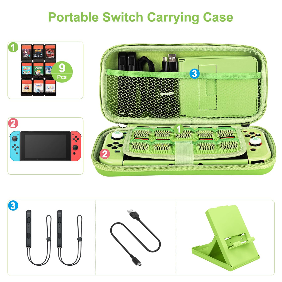Younik Switch Accessories Bundle, 17 in 1 Switch Accessories Kit for Girls Include Switch Carrying Case with 9 Game Card Slots, Adjustable Stand, Protective Case for Switch Console & J-Con (Blue)