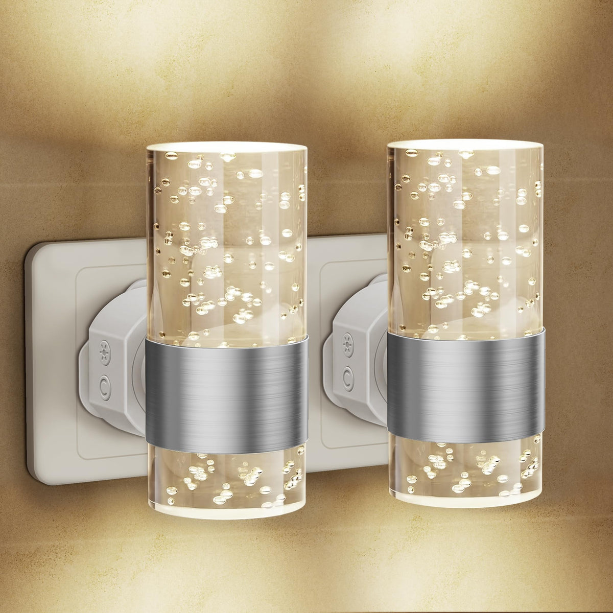 Night Light Plug in Wall with Dusk to Dawn Sensor Modern 2 Pack Gold