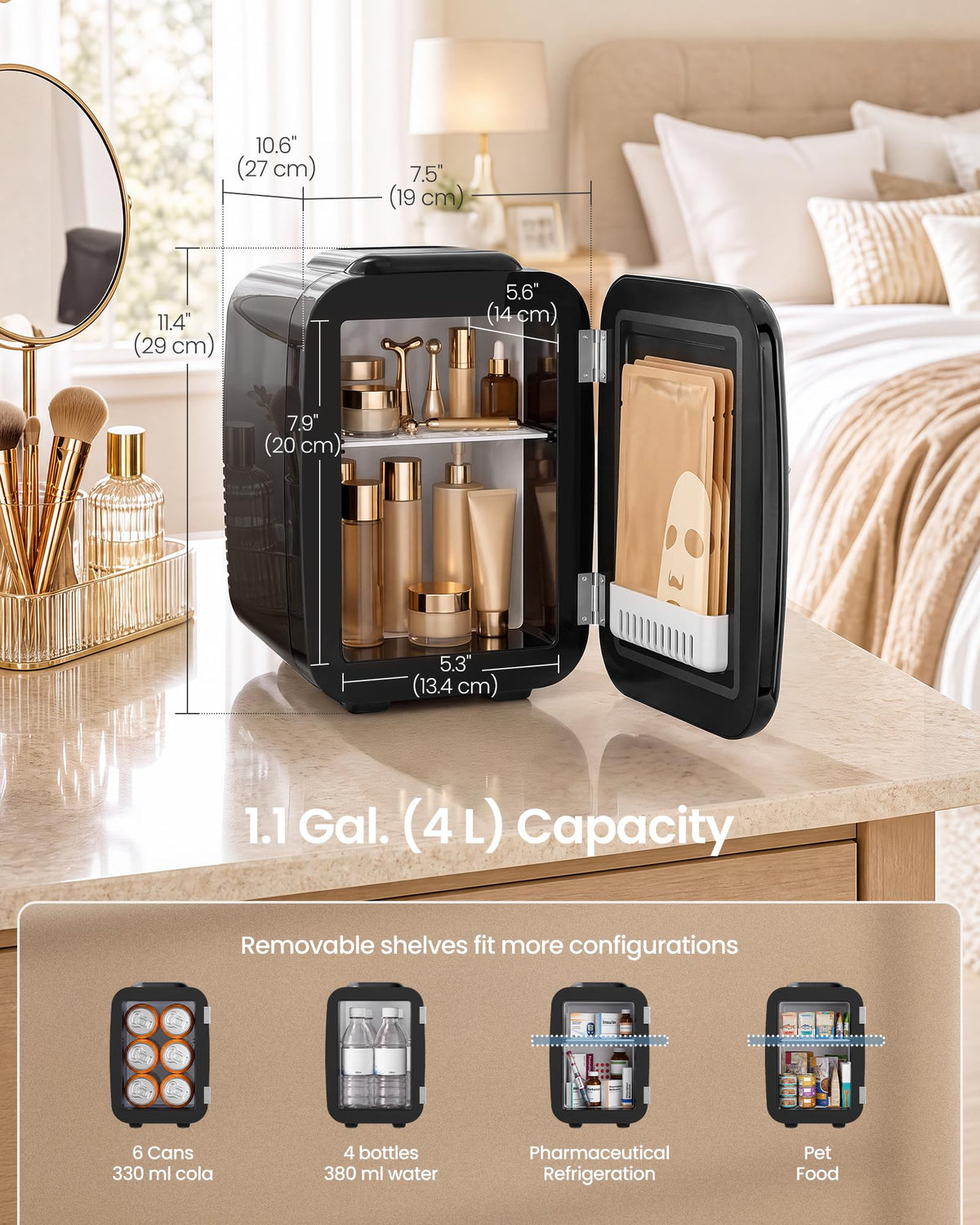SONGMICS Mini Fridge 4L/6 Can, Portable Small Fridge Mini Cooler & Warmer