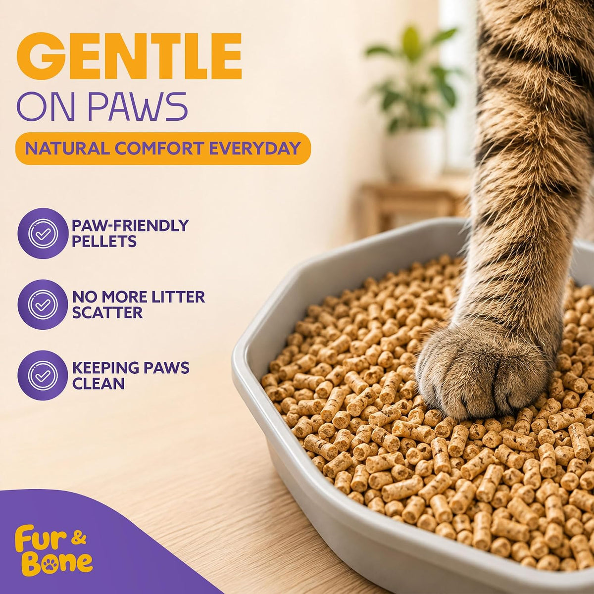 Fur & Bone Cat Litter Wooden Pellets 30L - Non-Clumping, Ultra-Absorbent