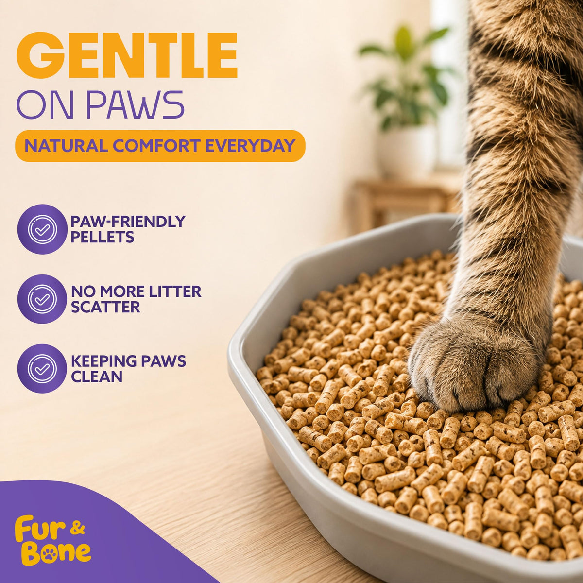 Fur & Bone Cat Litter Wooden Pellets 30L - Non-Clumping, Ultra-Absorbent