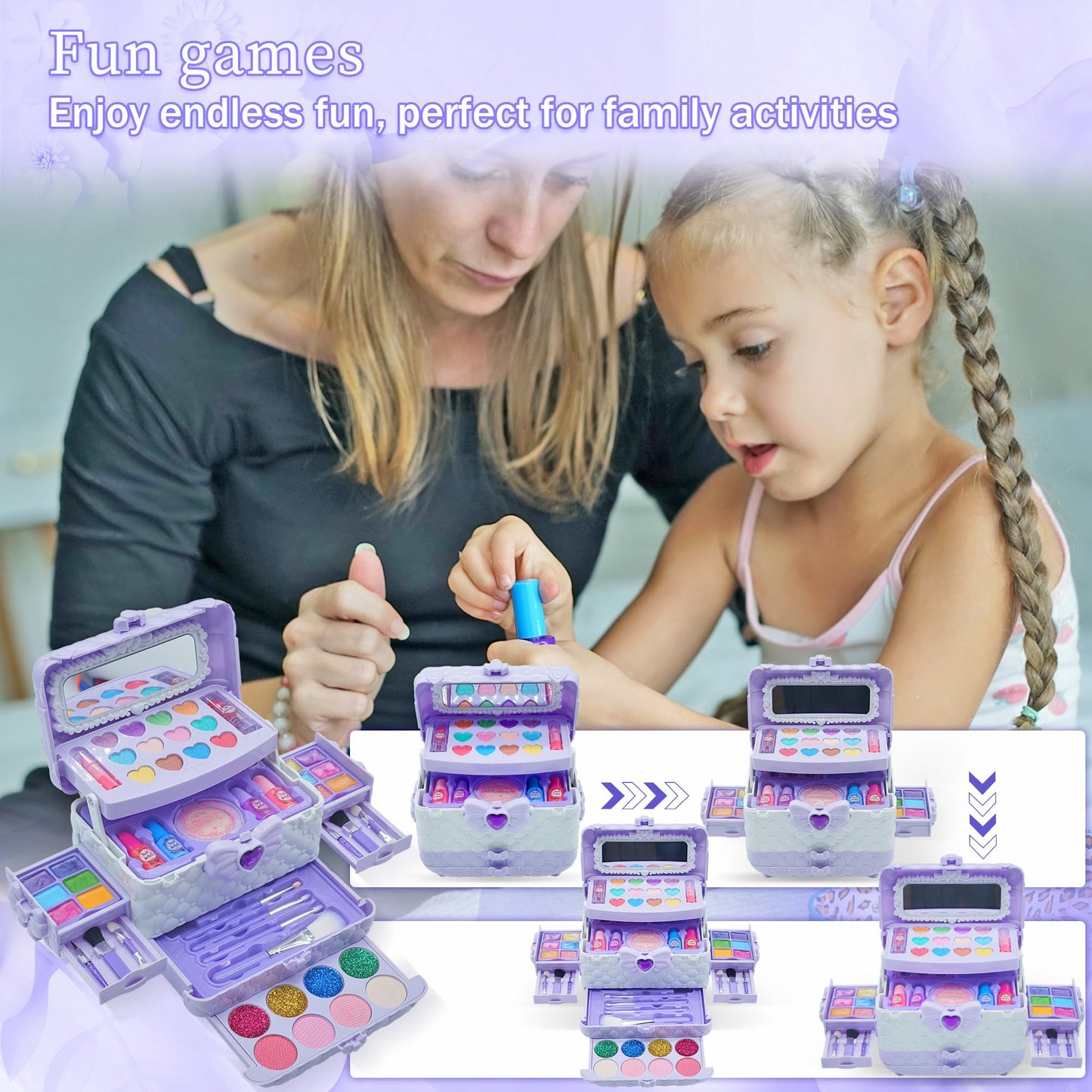 Kids Makeup Sets for Girls - Safe and Washable Kids Makeup, Real Make Up Set for Girls Children Toddler, Little Girl Play Games Toys Presents, Princess Birthday Gifts for 4-12 Year Old(Light Purple)
