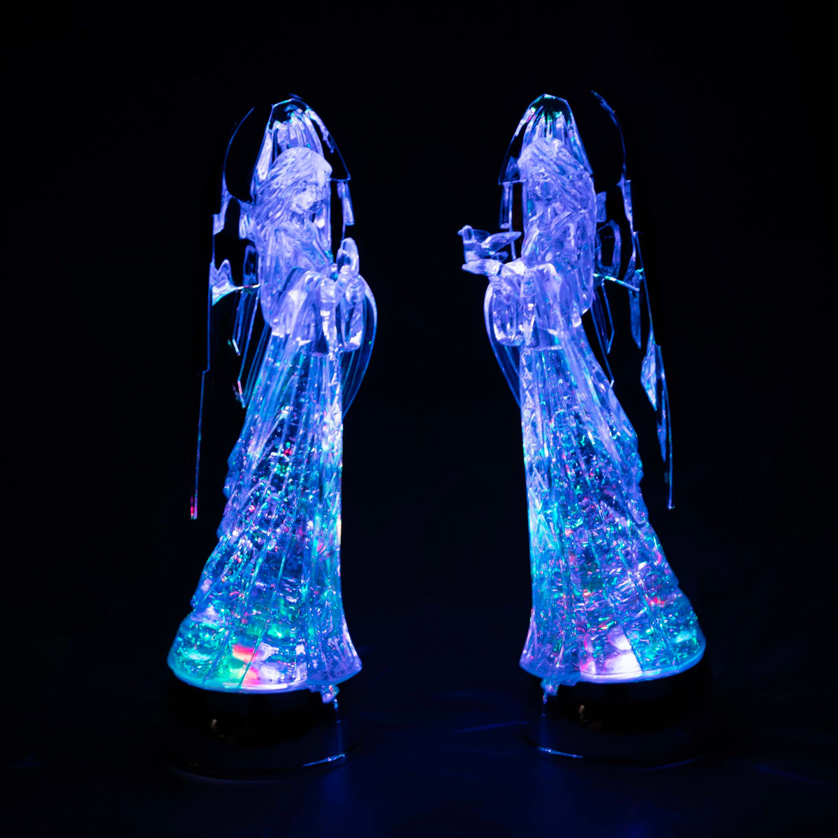 33cm LED Light Up Angel Figure – Batter Operated Swirling Glitter Water Spinner Snowglobe - Acrylic Tabletop Ornament Christmas Home Decorations