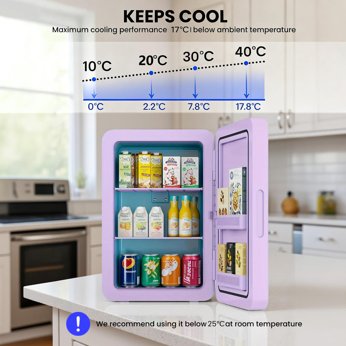 Mini Fridge 22L/30 Cans, Cooler & Warmer for Bedroom, AC & 12V DC