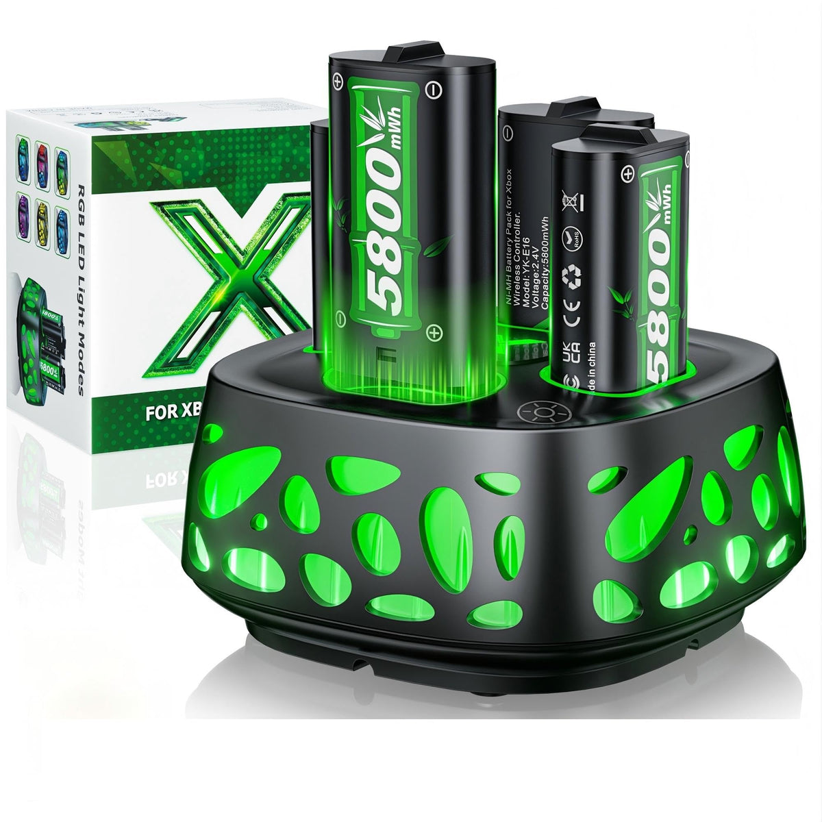 6200mWh Battery for Xbox One/Xbox Series S/X, 2 * 6200mWh Rechargeable Battery 2 Hours Full Charged Fast Charging Station for X-box One/S/X/X-box Series S/X Controller