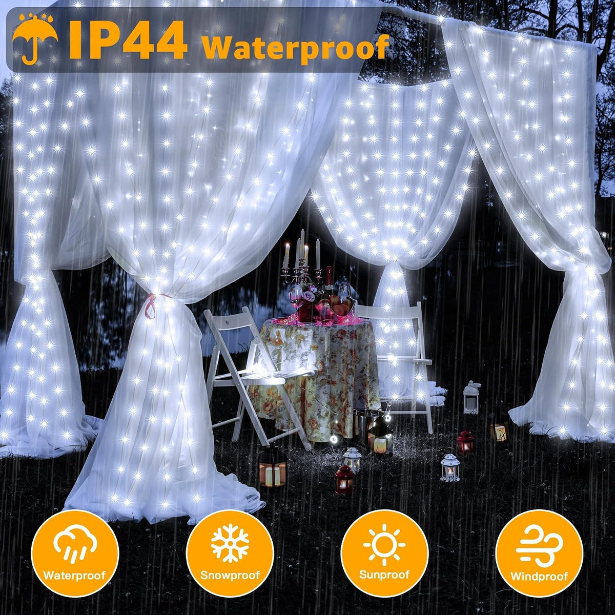 Ollny Curtain Fairy Lights, 300LED 3mx3m Waterfall Hanging String Lights