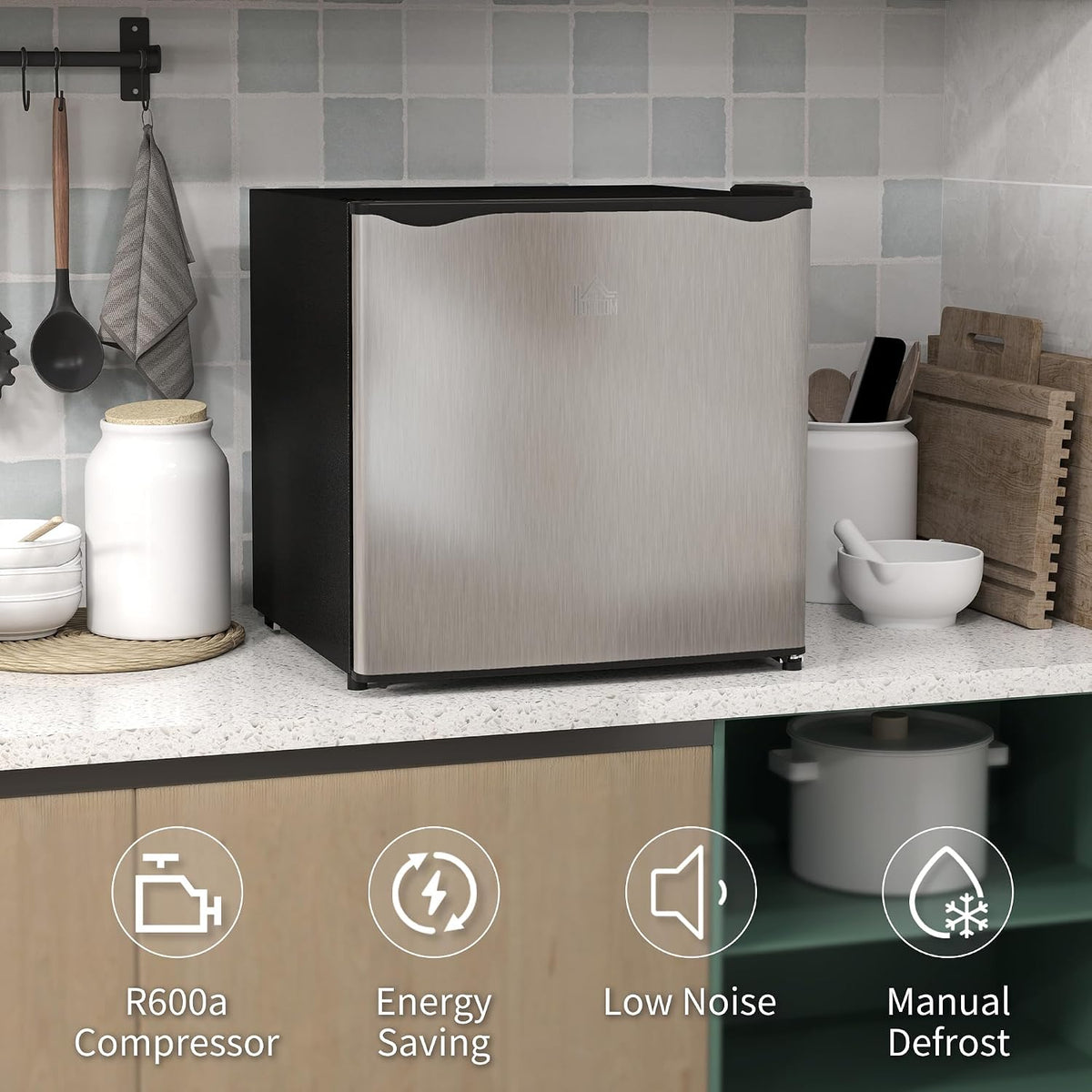 HOMCOM Tabletop Mini Freezer, 35L Capacity, Reversible Door, Silver Tone