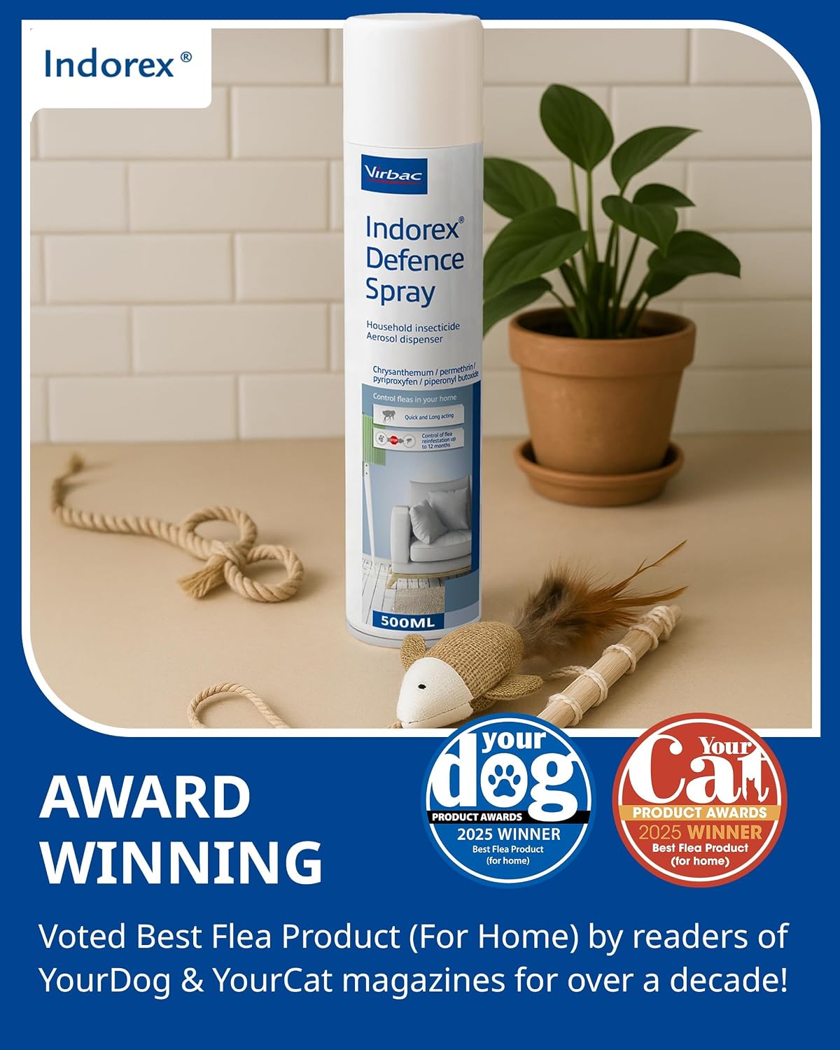 Virbac Indorex Defence Flea Spray for the Home | Kills Fleas | 500ml Can