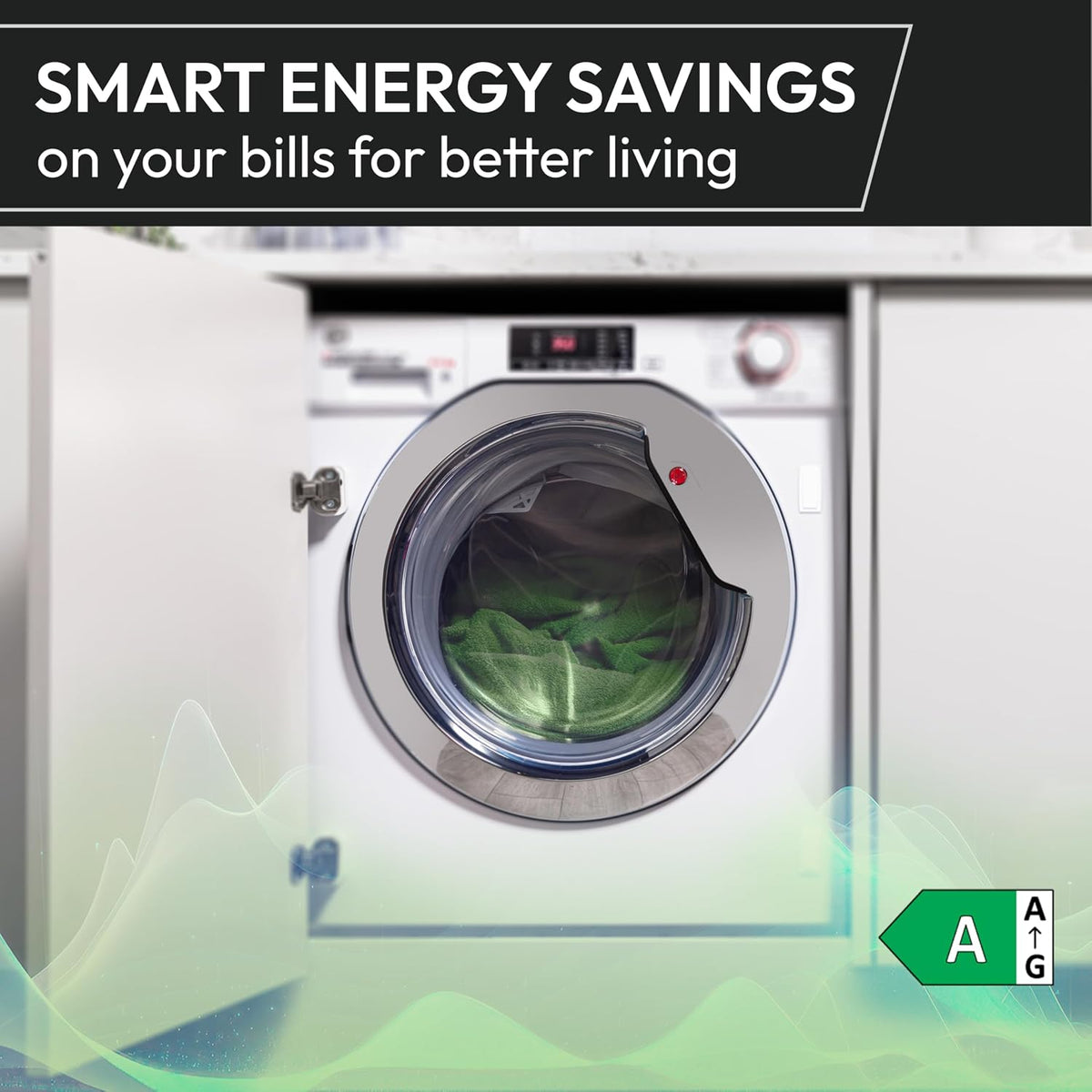 Hoover H-WASH 350 9kg Freestanding Washing Machine, 1400 RPM, A Rated, ECO-Power Inverter Motor, hOn App, 60 Programmes, Eco Doser, Power Care System, White, 60x53x85 cm - H3WPS496TAMB6-80
