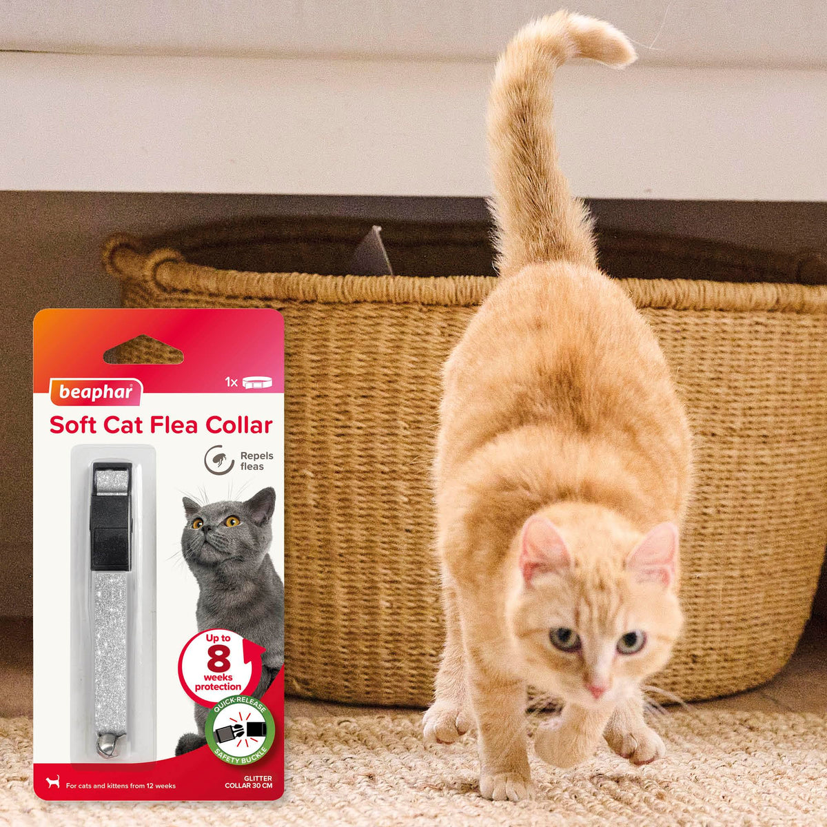 Beaphar – Soft Flea Collar for Cats – Repels Fleas For up to 8 Weeks – Adjustable Fit With Quick Release Safety Buckle – Reflective Finish for More Visibility at Night – 1 x Reflective Collar