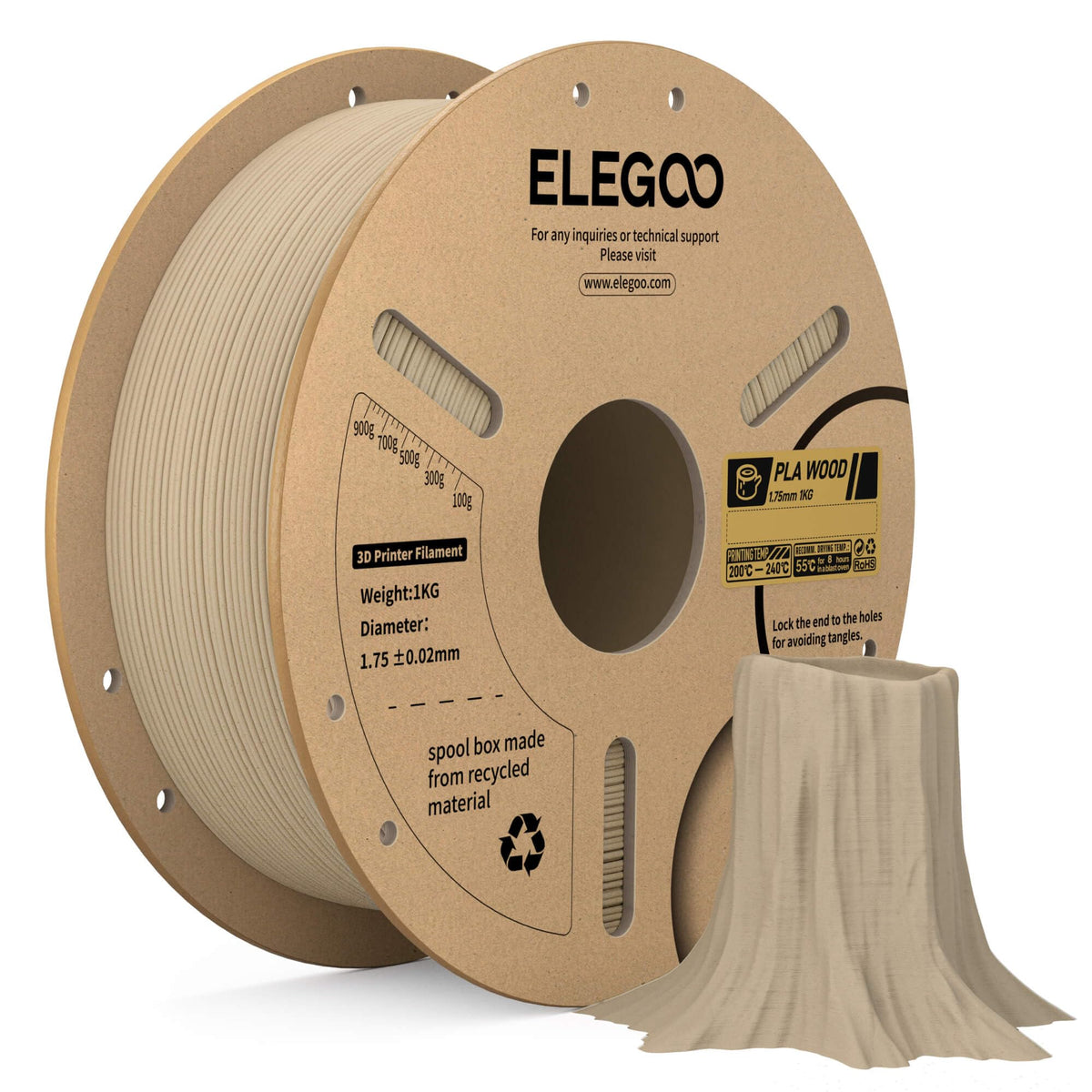 ELEGOO PLA Filament 1.75mm Black 1KG, 3D Filament Dimensional Accuracy +/- 0.02mm, 1kg Cardboard Spool(2.2lbs) 3D Printing Filament Fits for Most FDM 3D Printers