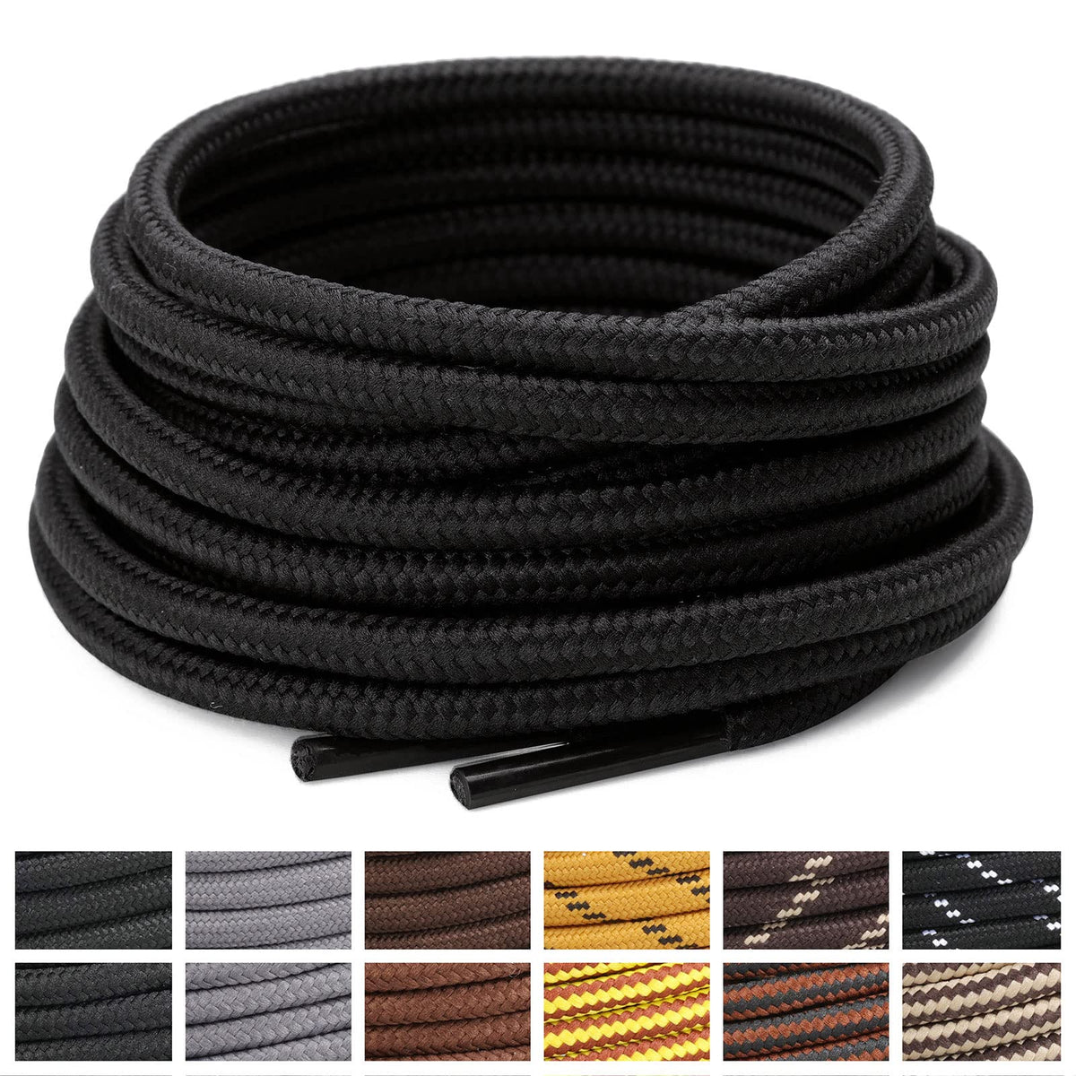 Stepace 2 Pairs Round Heavy Duty Boot Laces for Hiking and Work Boots