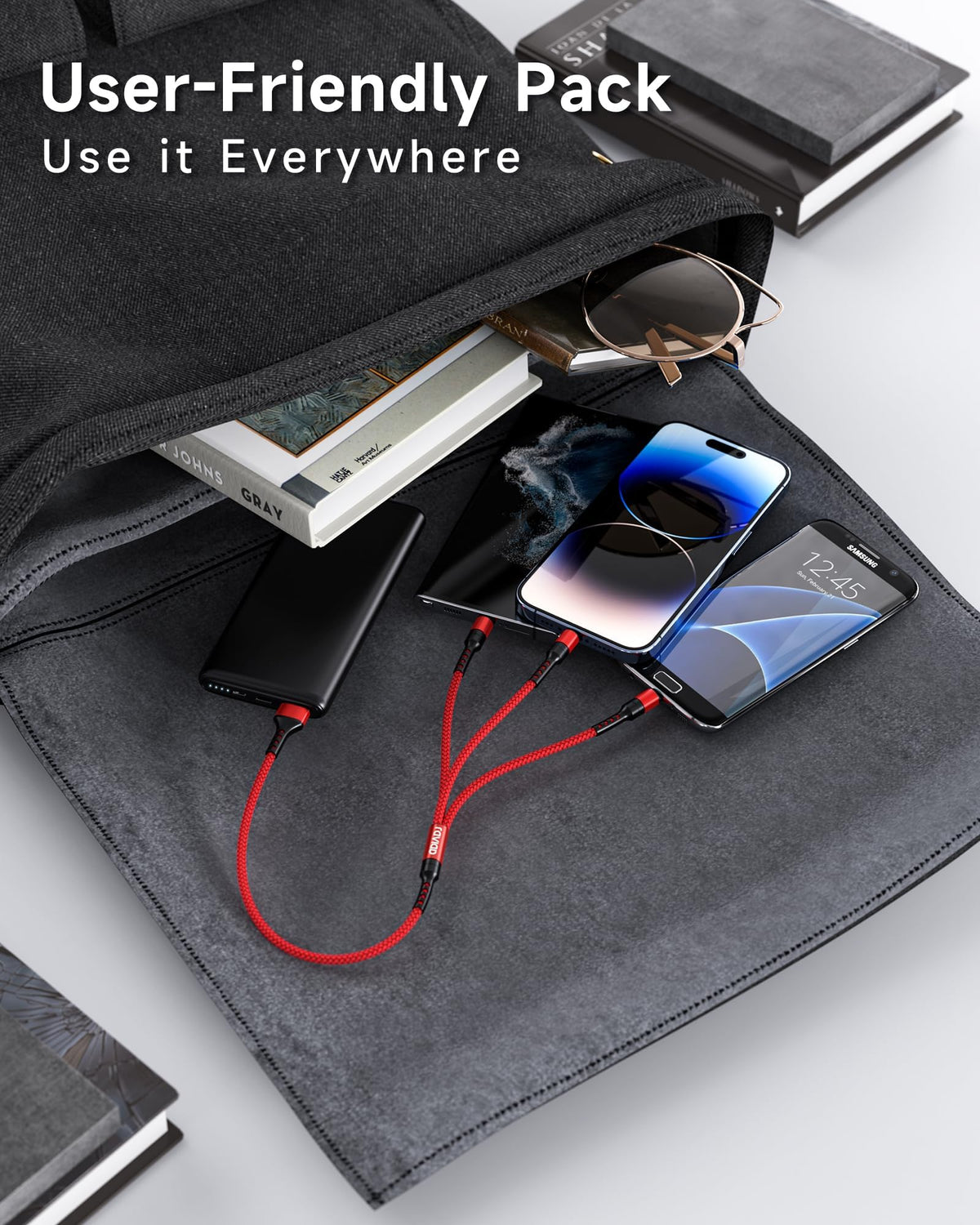 RAVIAD Multi Charger Cable, 3 in 1 Charger Cable 3A USB Fast Charging Cord