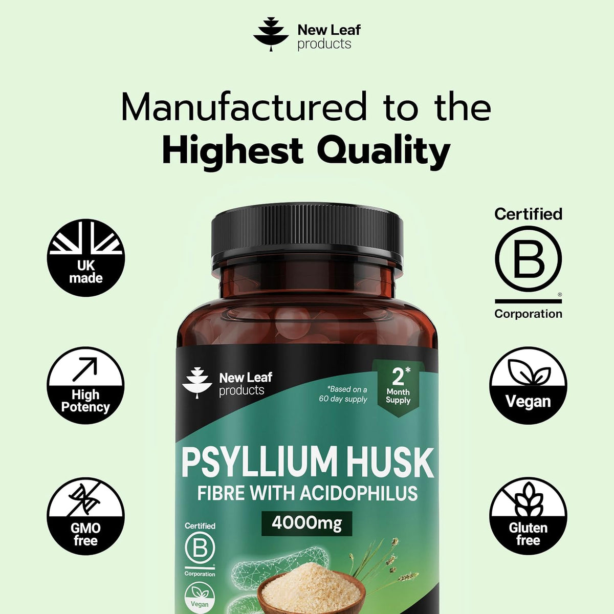 New Leaf Psyllium Husk 4000mg Fibre Supplement 120 Capsules