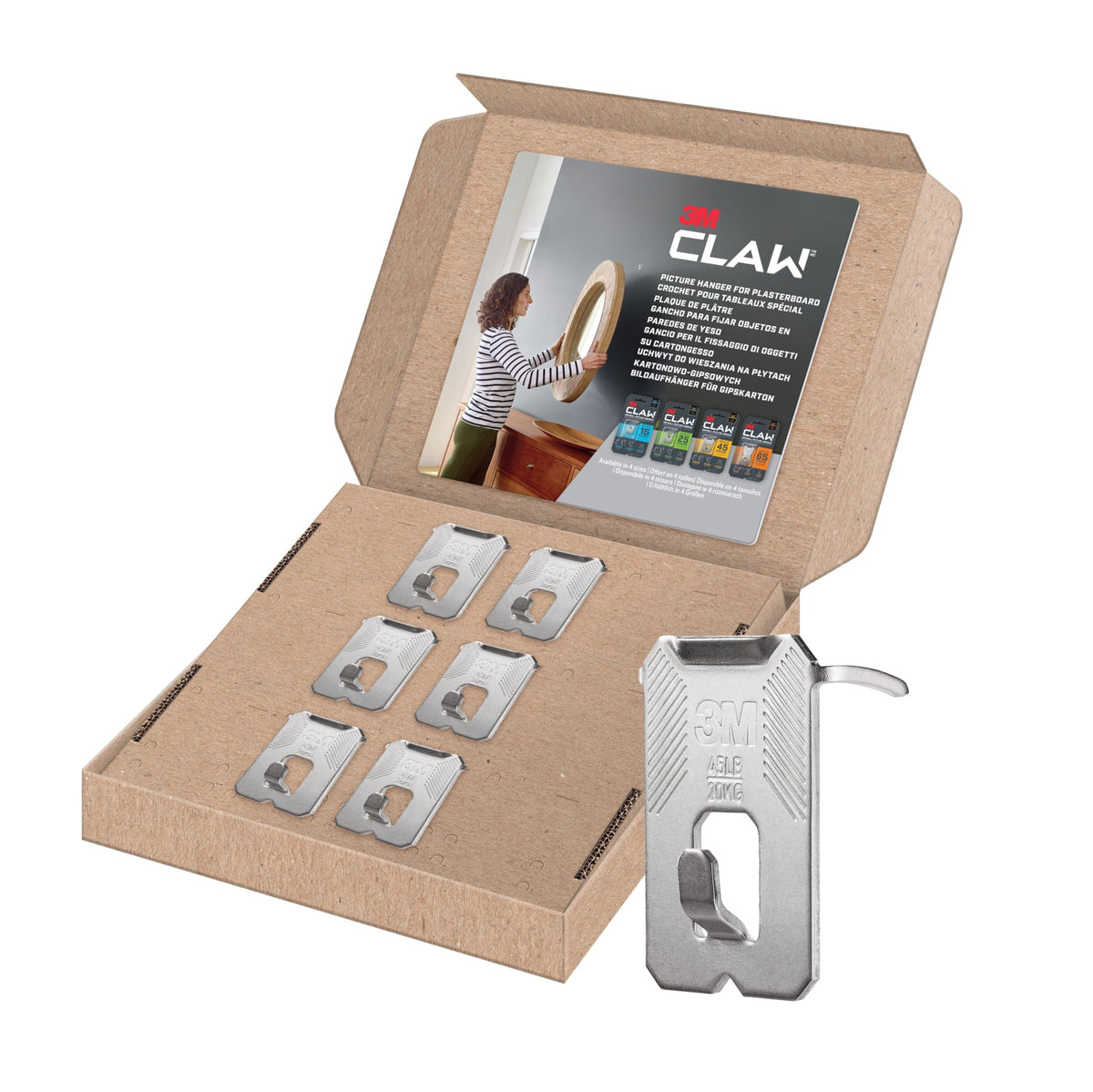 3M Claw Plasterboard Picture Hanging Wall Hooks For Hanging Home Décor, 4 Hangers, Holds up to 7 kg - Ideal for Heavyweight Items