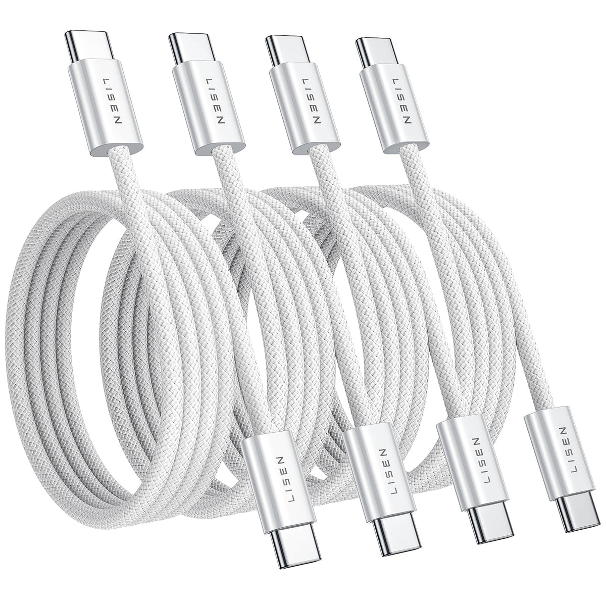 LISEN 60W for Samsung Type C 4-Pack [1M+1M+2M+2M] USB C Charger Cable for iPhone 15 Pro Max, iPad Pro/Air/Mini, Samsung S24, LG, Google Pixel