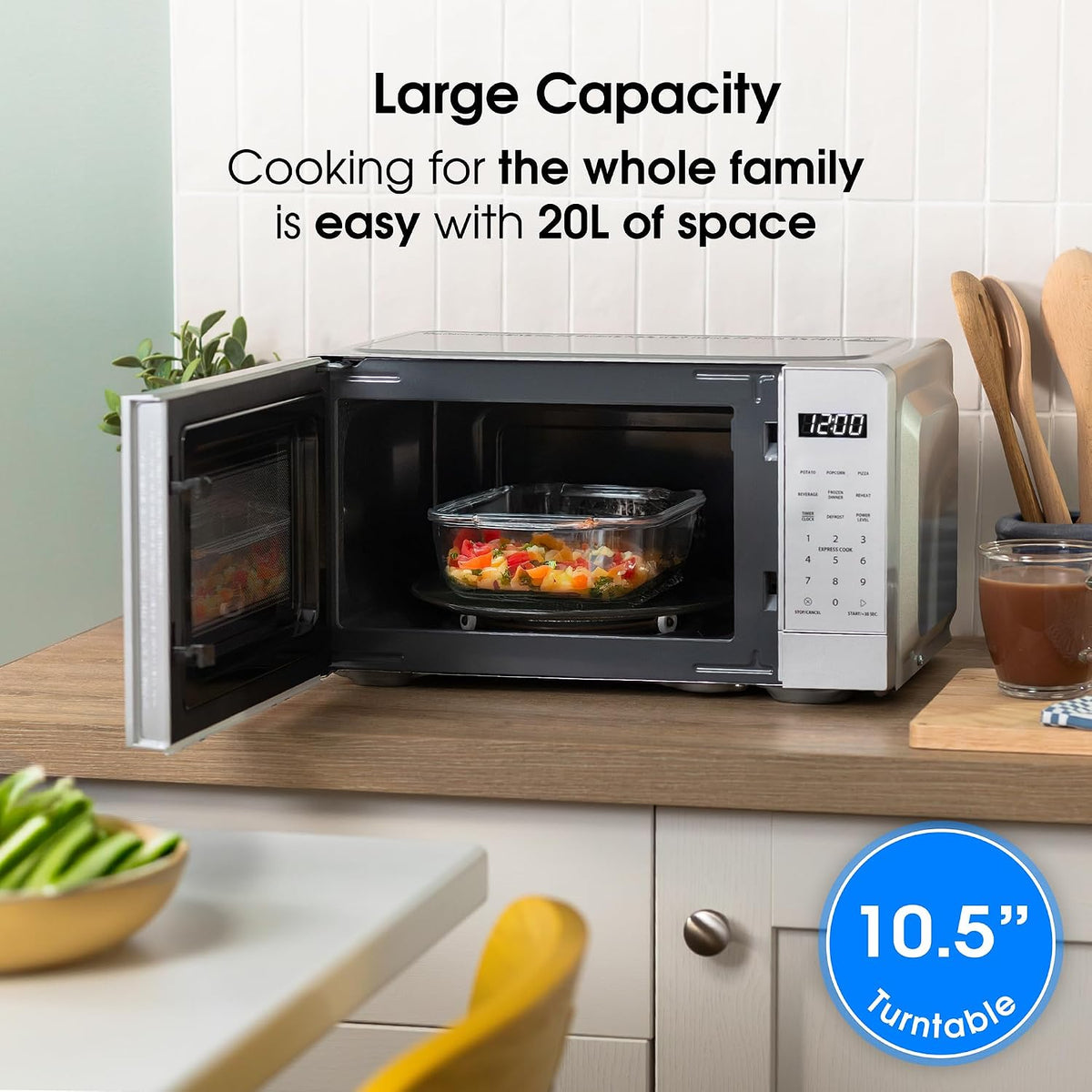 Abode Touch Control Microwave 20 Litre Black Digital 700W with Clock & Timer, 5 Auto Cook Settings & Defrost, 10 Power Levels AMT2012B (Touch Control, Silver)