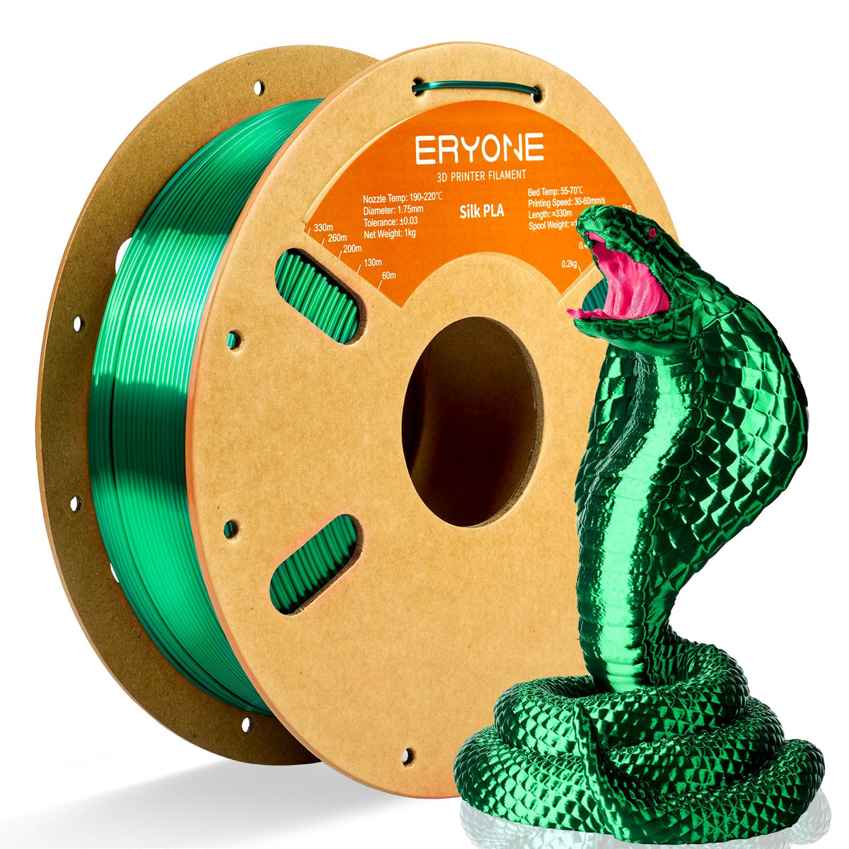 ERYONE Silk PLA Filament 1.75mm,3D Printer Filament PLA,Shiny Glossy PLA Filament,+/-0.03mm,1kg(2.2lbs)/Spool,Silk Liquid Gold