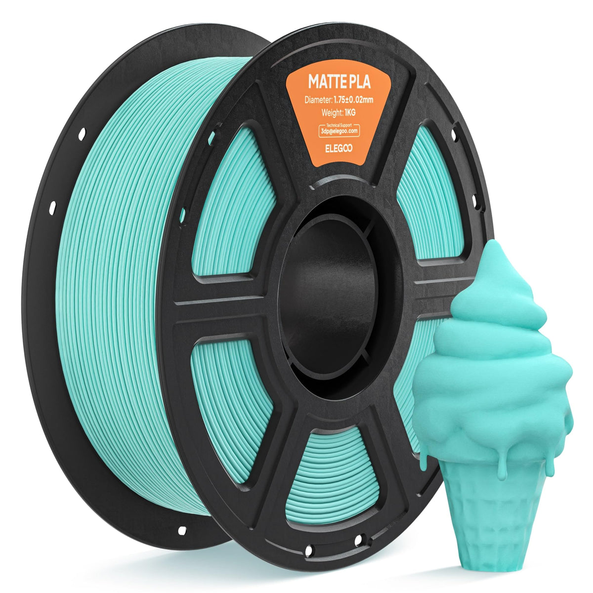 ELEGOO Matte PLA 3D Printer Filament 1.75mm White 2KG, Matte Finish