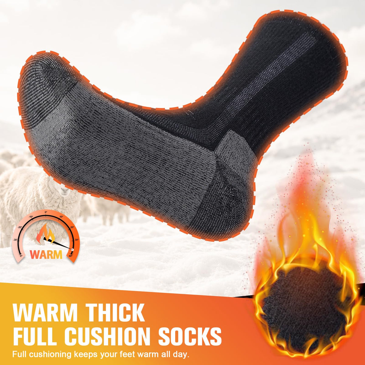 Merino Wool Hiking Socks for Men Women, Thermal Thick Warm Socks