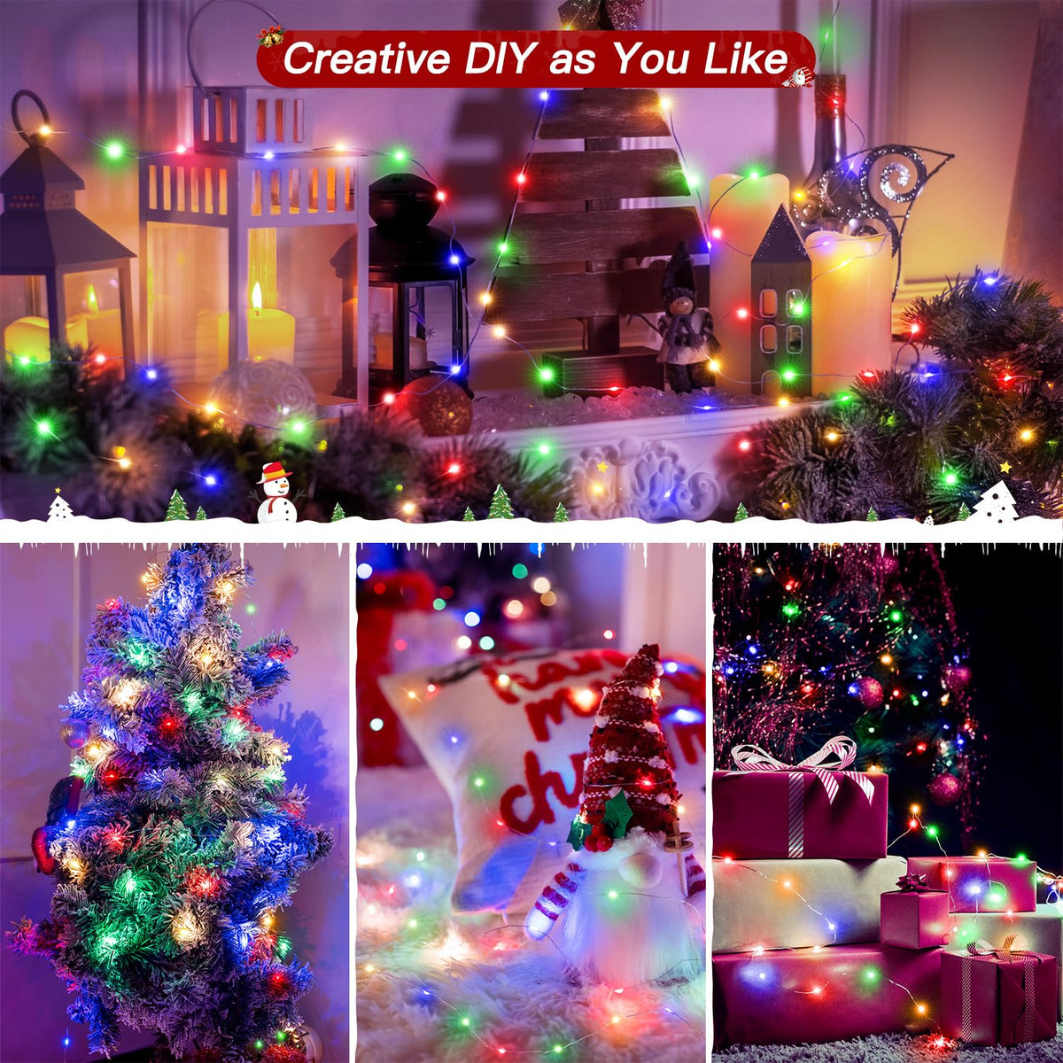 Ollny 10m 100LED Red Fairy Lights Battery Operated,Copper Wire String Light