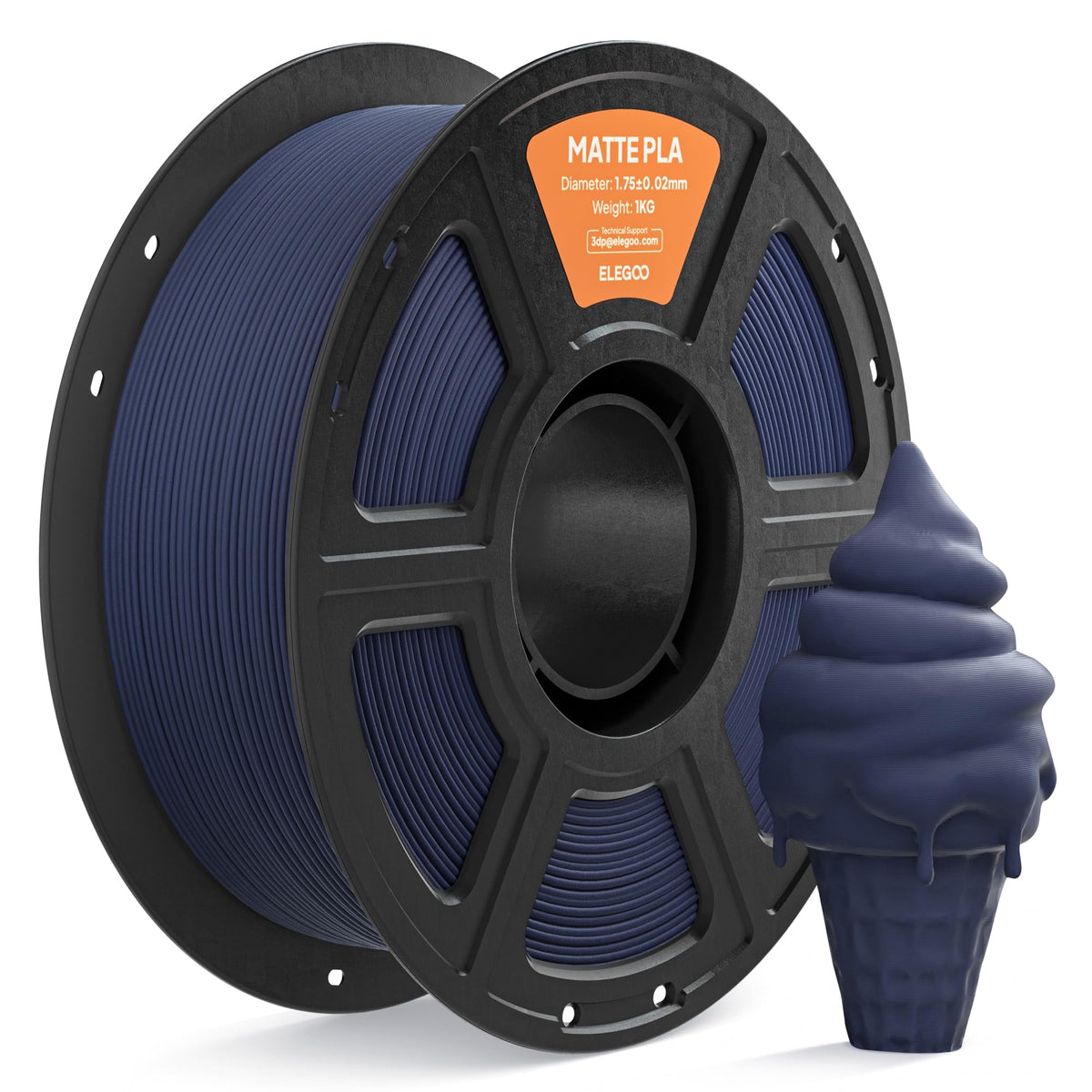 ELEGOO Matte PLA 3D Printer Filament 1.75mm White 2KG, Matte Finish