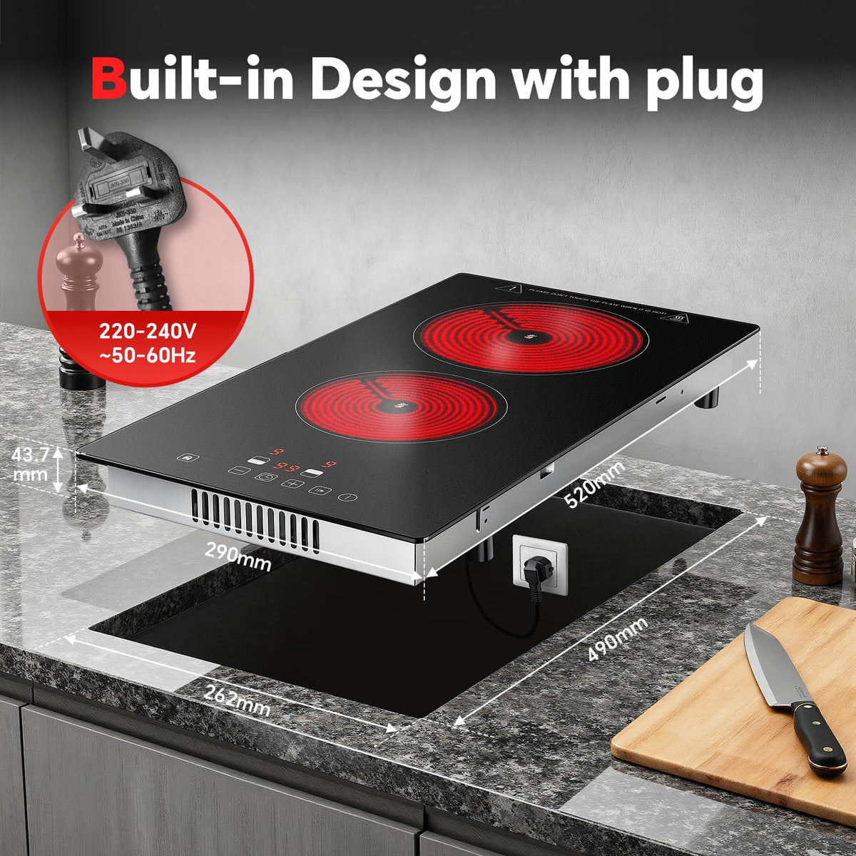 Single Induction Hob 2000W, Portable Induction Cooker with 10 Power & Temperature Levels, Touch Control, Child Lock, 3-Hour Timer, Residual Heat Indicator, Black Glass Panel Electric Hob
