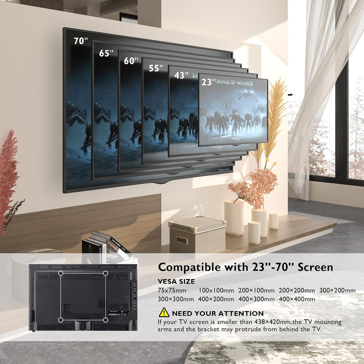 BONTEC TV Wall Bracket for 23-70 Inch TVs, Full Motion Wall Mount, 45 kg