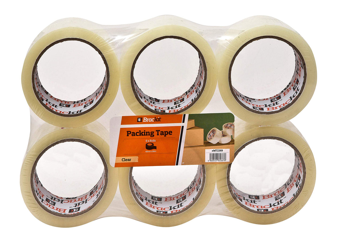 brackit Packing Tape Brown 48mm x 66m, Bulk Pack of 6 Rolls