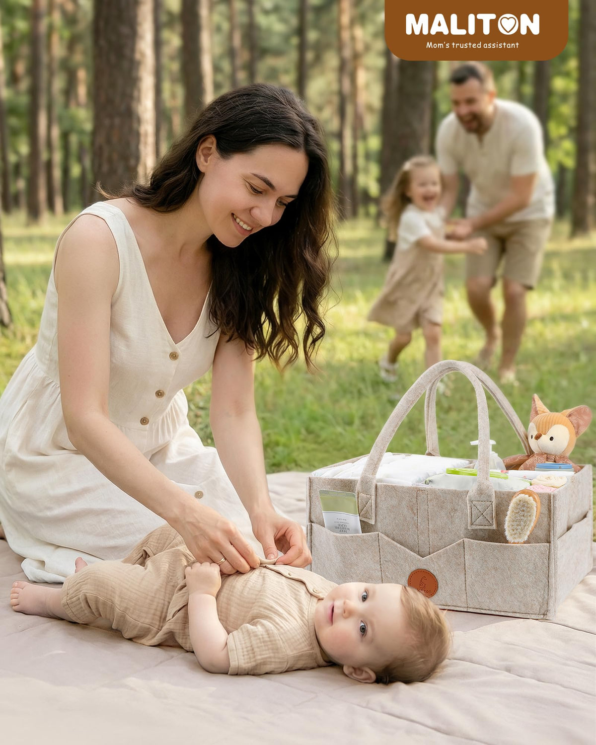 Maliton Nappy Caddy Organiser with 8 Pockets & Removable Dividers (Khaki)