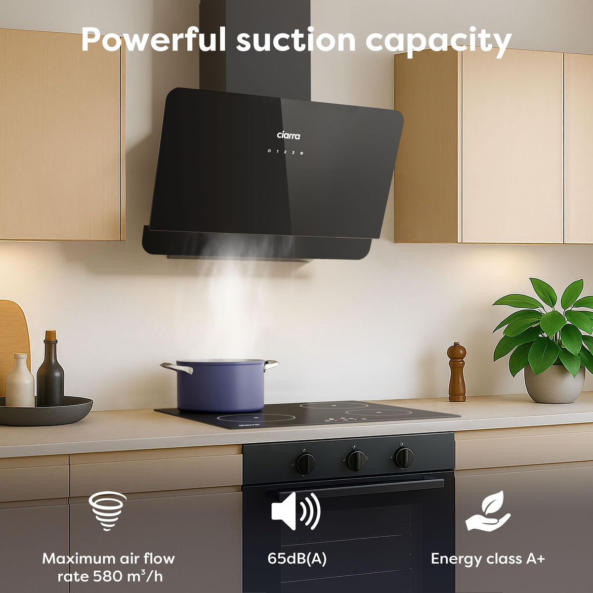 CIARRA 60cm White Angled Cooker Hood, Gesture Control, A+++, CBCW6736A