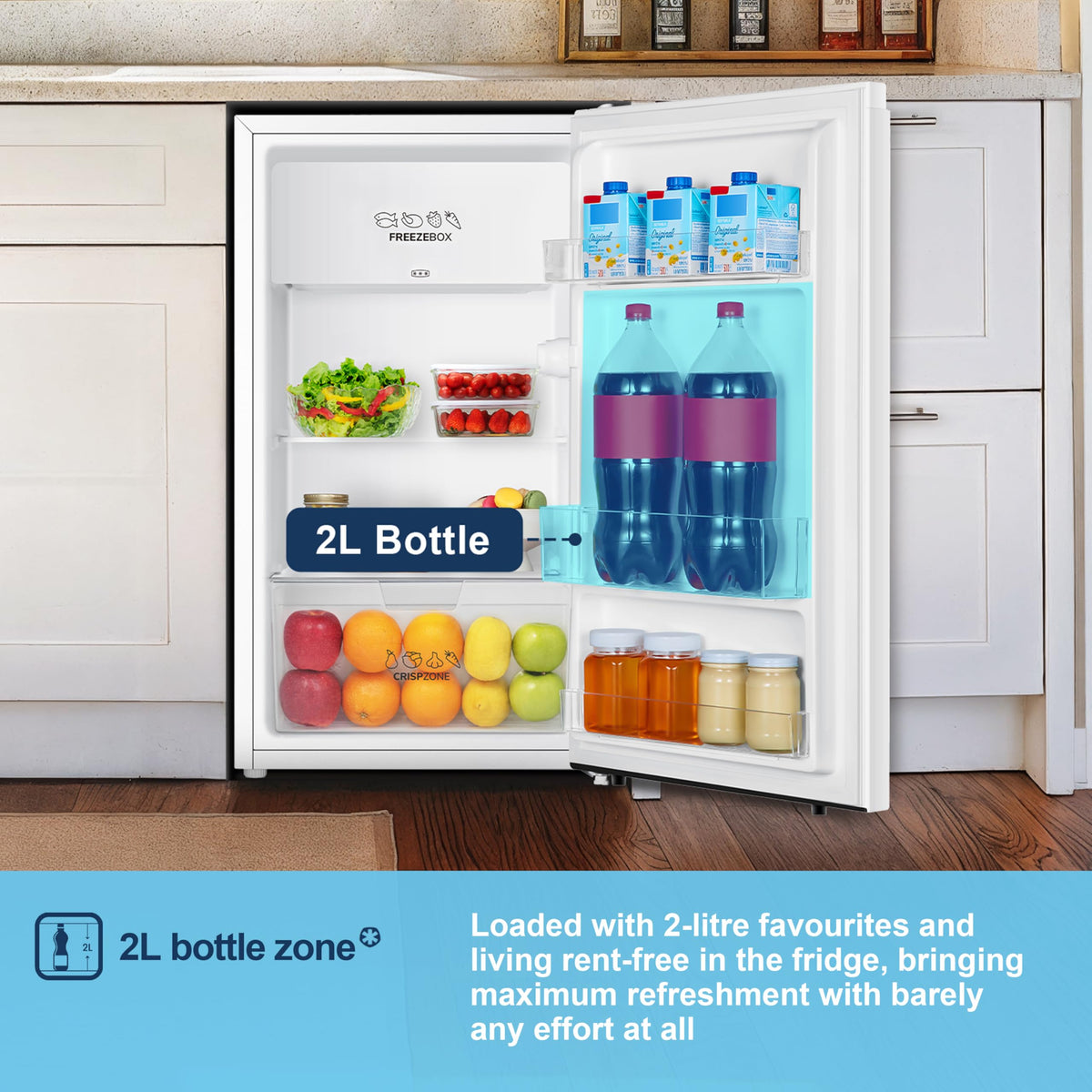 Fridgemaster 45L Table Top Mini Fridge MUR4545, 45cm Compact Refrigerator with Adjustable Thermostat, Reversible Door, 39dB Low Noise, White, Energy Class E