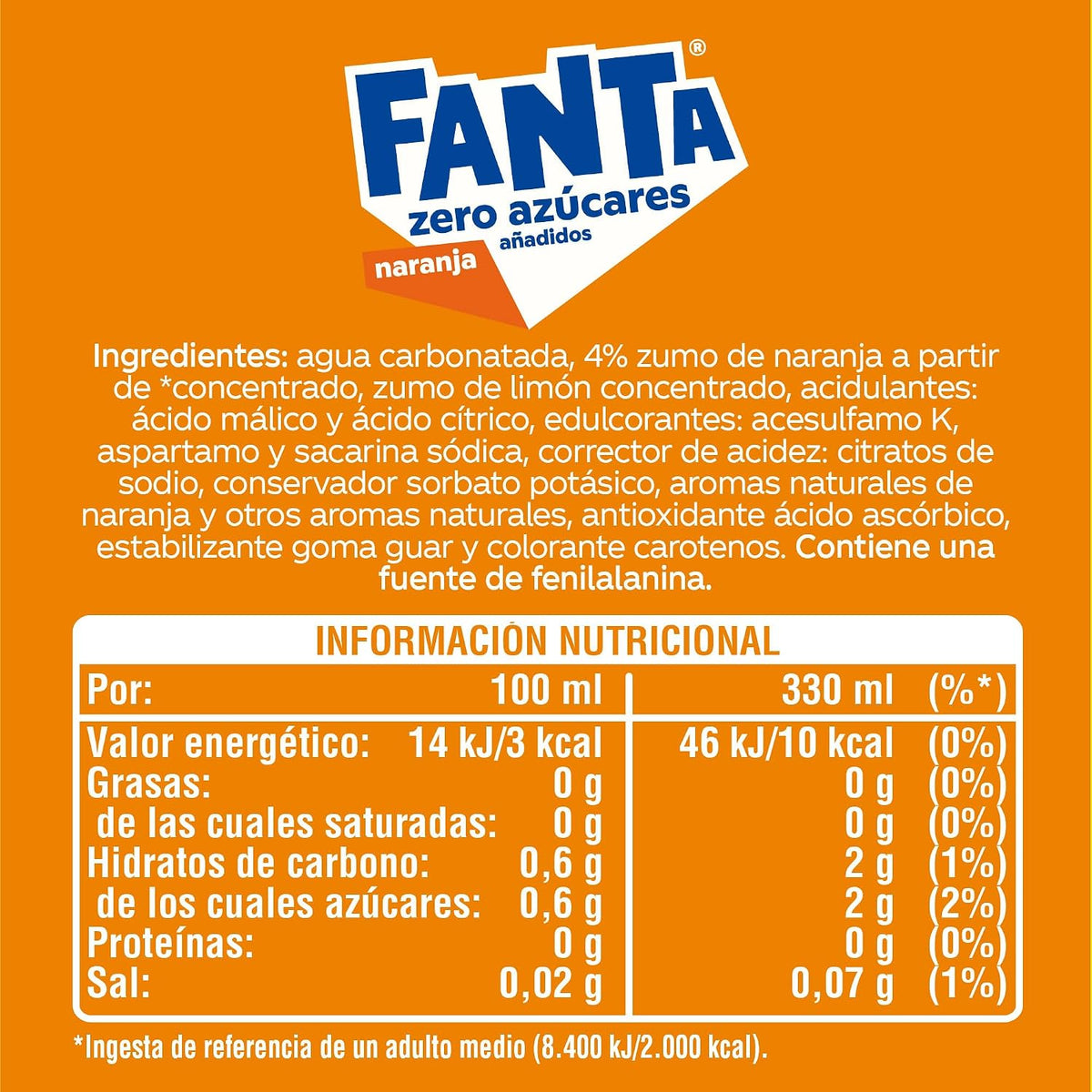 Fanta Zero Orange Soft Drink Can 330 Ml