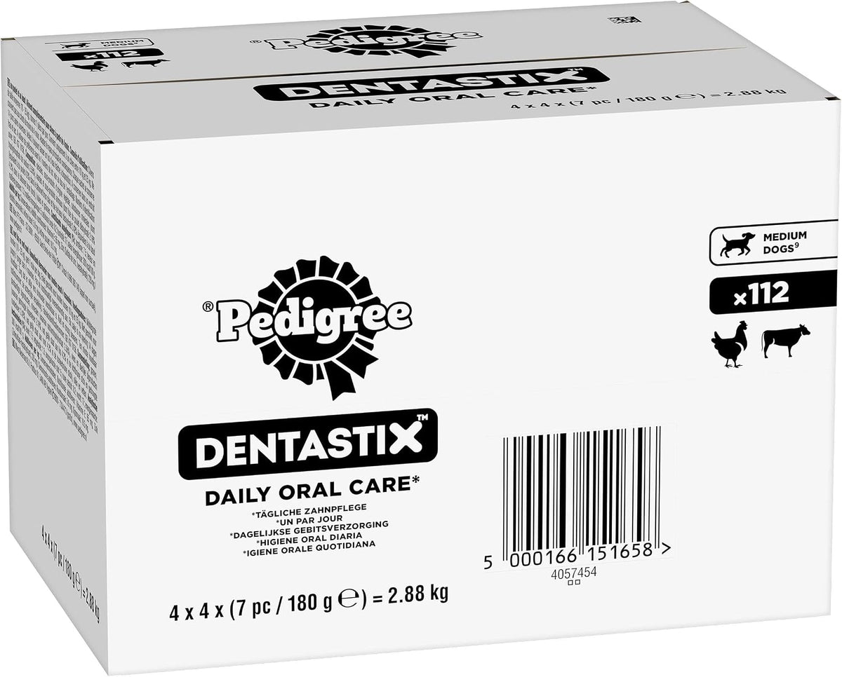 Pedigree DENTASTIX Daily Dental Sticks for Medium Dogs, 112 Sticks with Chicken and Beef