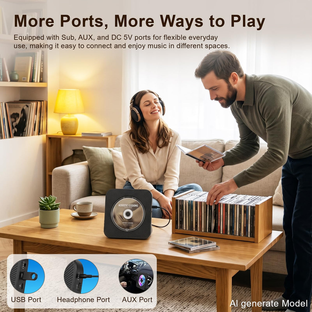 Portable CD Player with Bluetooth, Gueray Desktop CD Players for Home, Bulit-in Double HiFi Speakers, AUX&Headphone Jack, FM Radio Boombox with Remote Control, USB Port,LCD Display (Blue)
