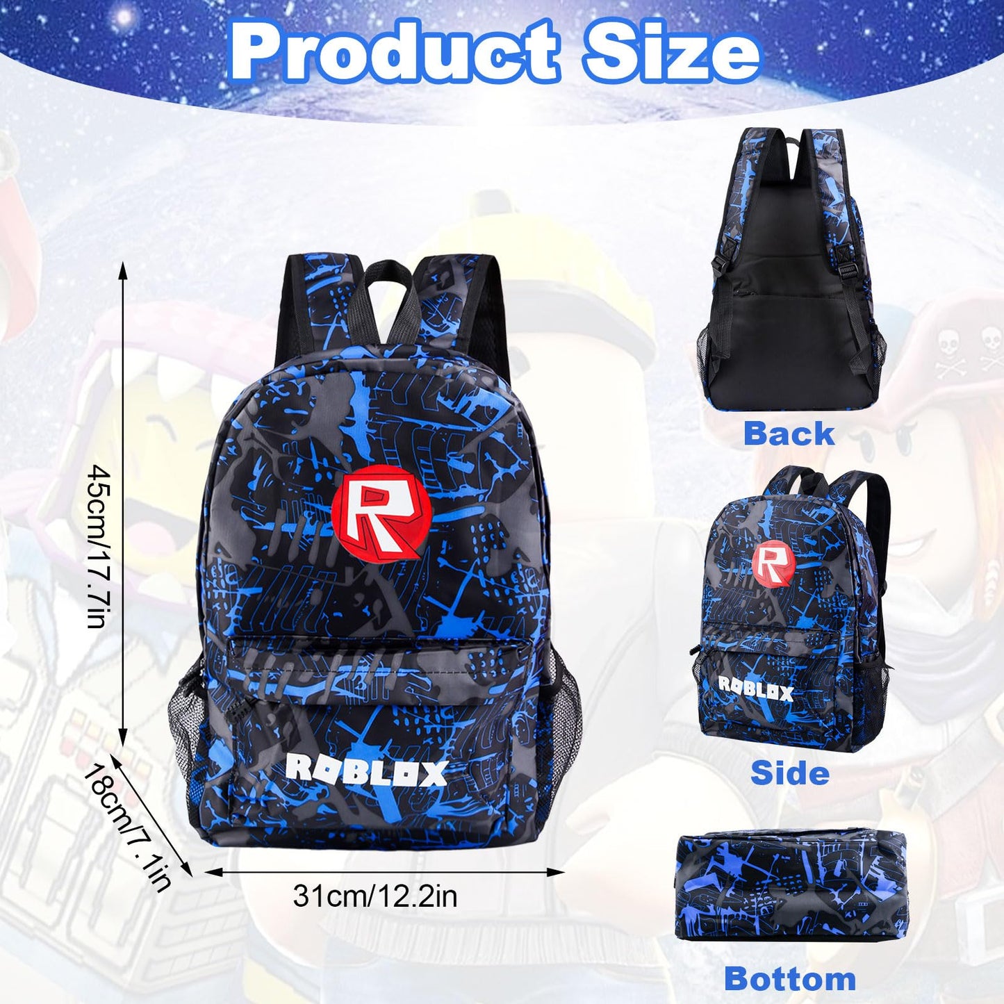 yumcute De-mn Backpack Kids, Teen Game School Bags, Children Primary Schoolbag, Children's School Backpack, 17 Inch Large Capacity Travel Rucksack Waterproof Boys Girls Book Bags for Aged 3-12 Years