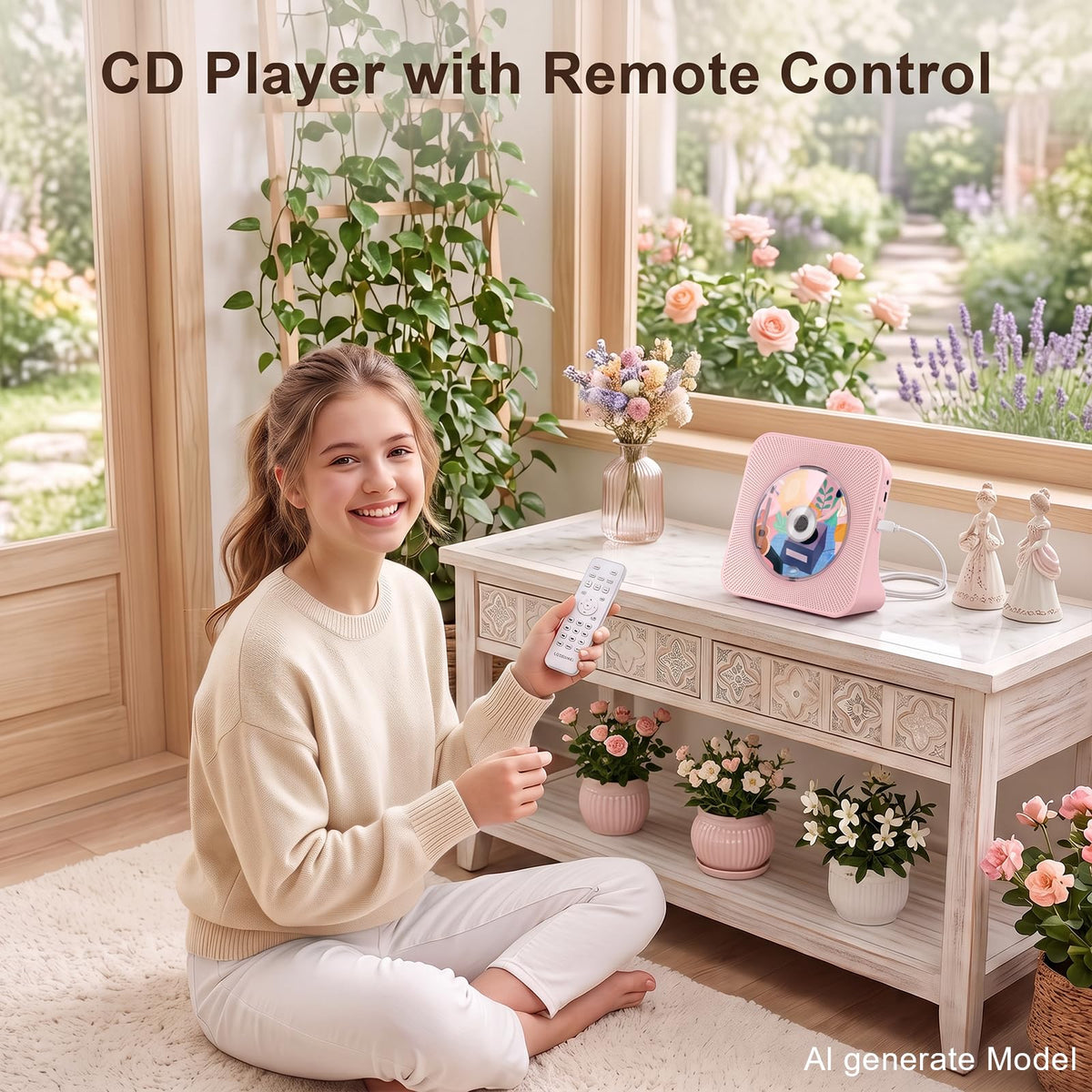 Portable CD Player with Bluetooth, Gueray Desktop CD Players for Home, Bulit-in Double HiFi Speakers, AUX&Headphone Jack, FM Radio Boombox with Remote Control, USB Port,LCD Display (Blue)