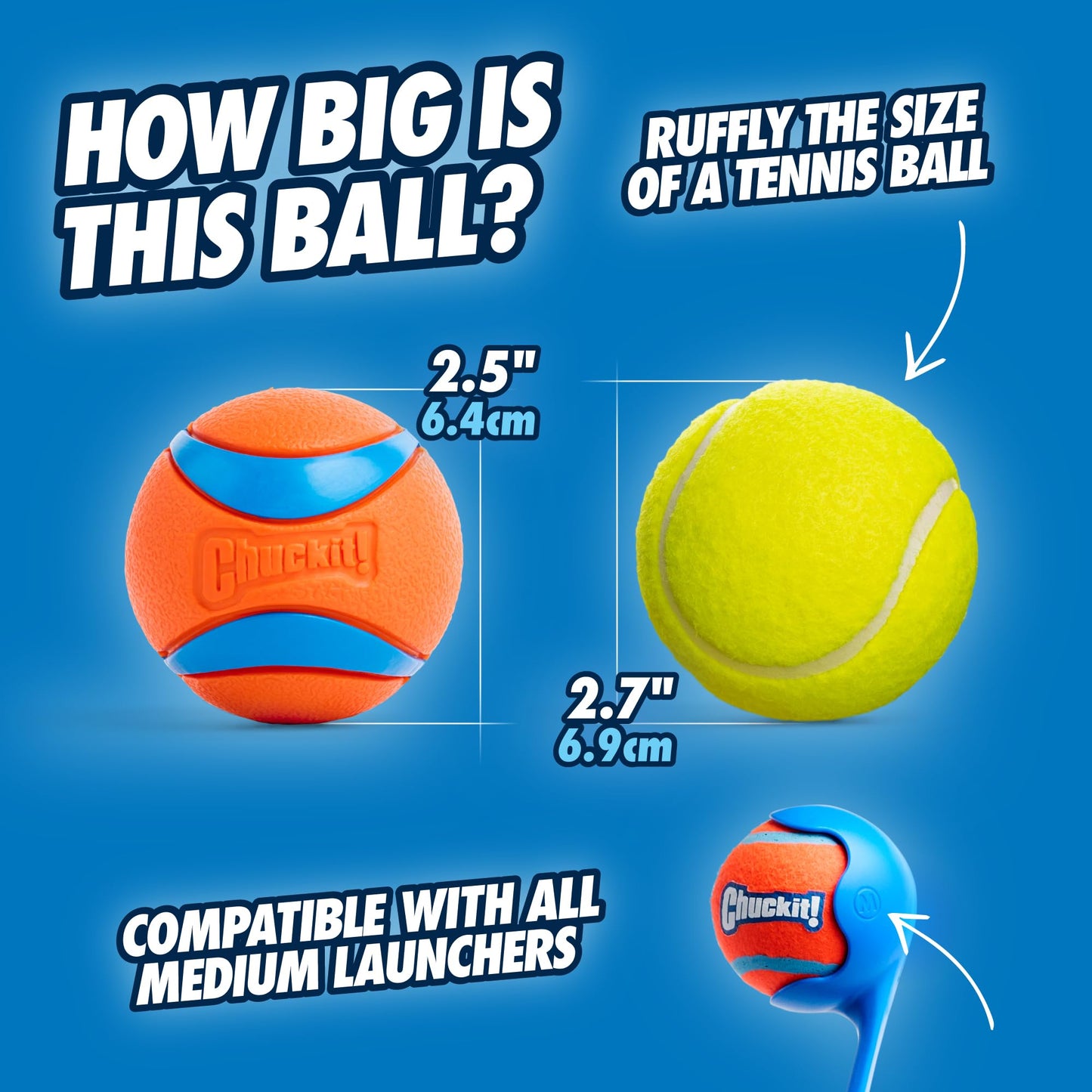 Chuckit! Ultra Ball, Durable High Bounce Rubber Dog Ball, Launcher Compatible, 2 Pack, Medium