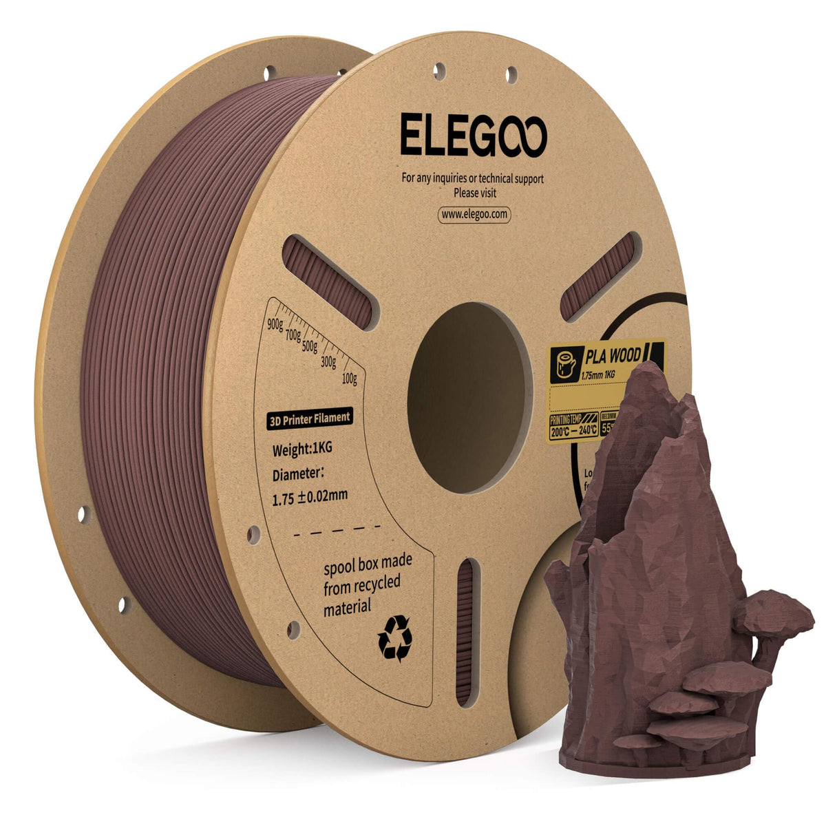 ELEGOO PLA Filament 1.75mm Black 1KG, 3D Filament Dimensional Accuracy +/- 0.02mm, 1kg Cardboard Spool(2.2lbs) 3D Printing Filament Fits for Most FDM 3D Printers