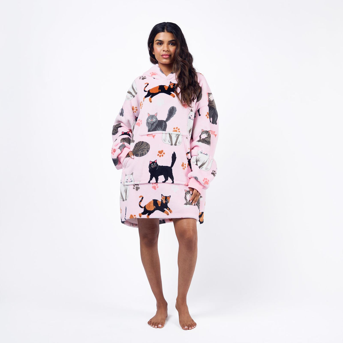 OHS Pet Prints Hoodie Blanket Sherpa Lined Fleece Wearable Throw Thermal