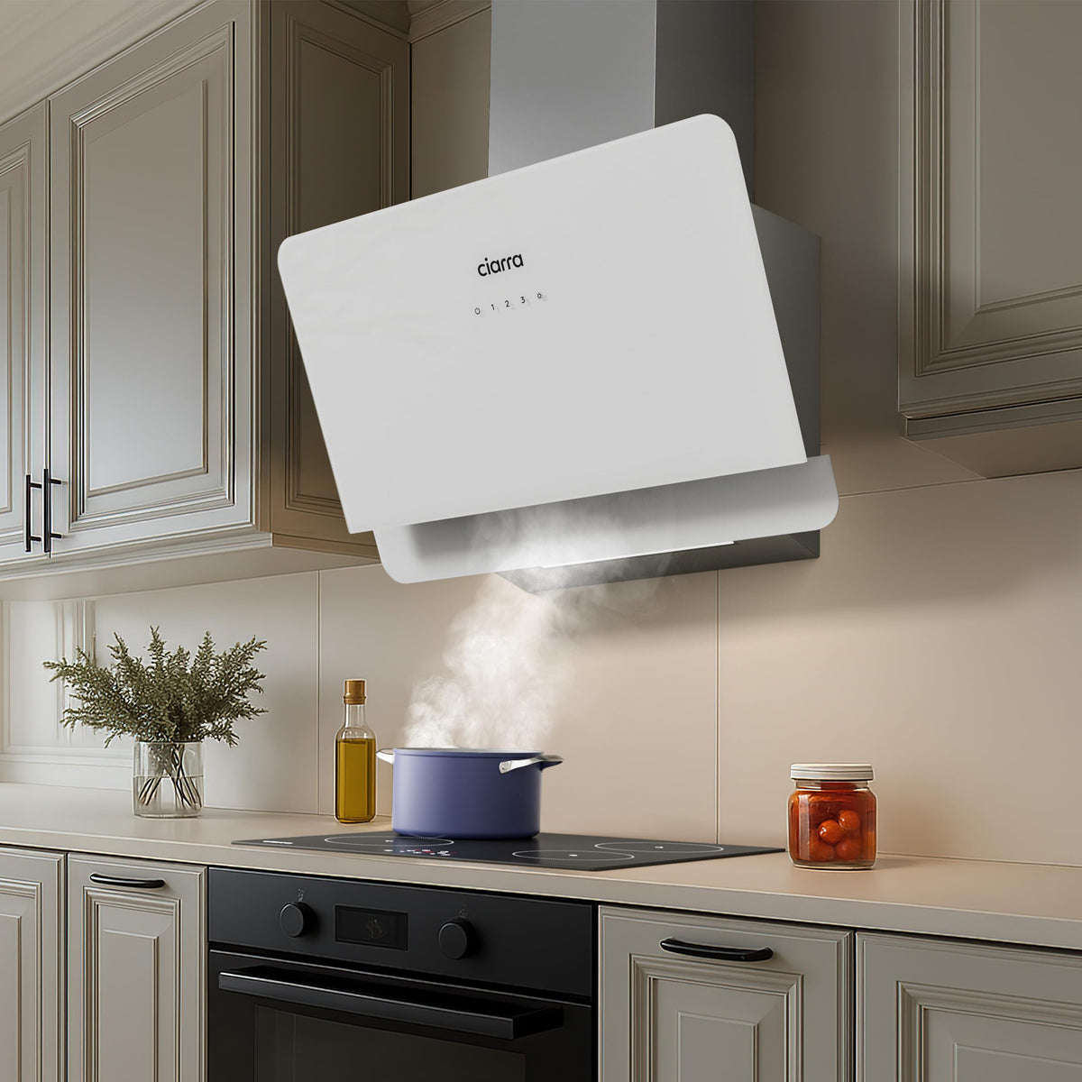 CIARRA 60cm White Angled Cooker Hood, Gesture Control, A+++, CBCW6736A