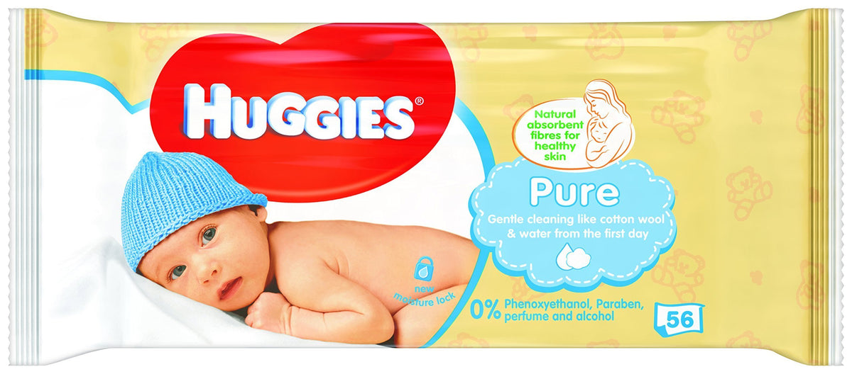 Huggies Pure Plastic Free Baby Wipes - Pack of 12 (576 Wipes) – 99% Water Wet Wipes, Fragrance Free, Hypoallergenic, Better Cleaning, Soft and Gentle on Babies' Delicate Skin