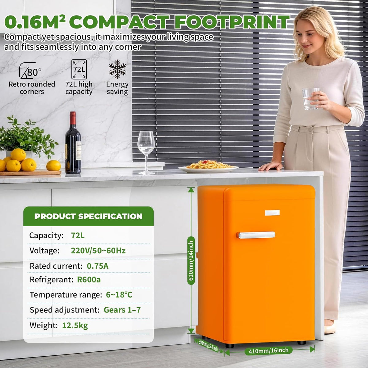 LIKEEM Retro Mini Fridge 72L, 43dB Quiet, Vintage LED Cooler, 7 Temp